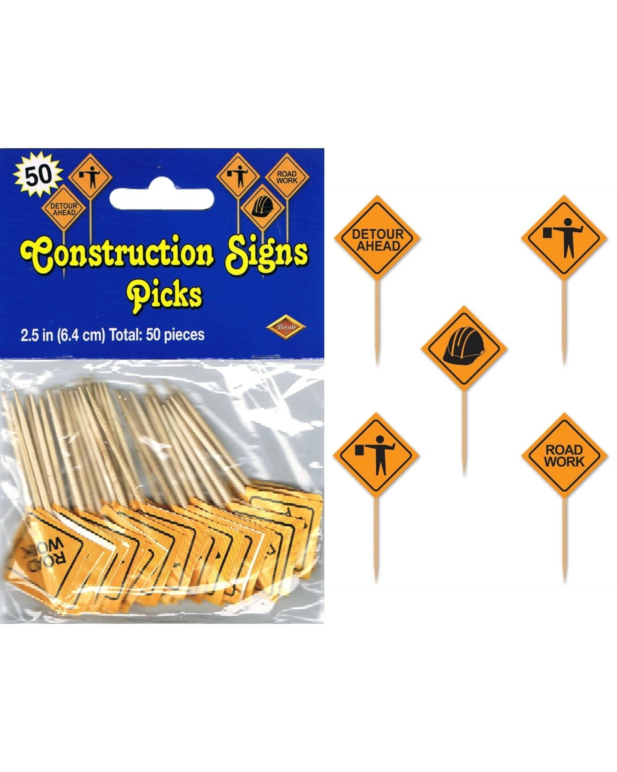 1 Beistle Construction Sign Toothpicks Pack of 50, 1 of 1
