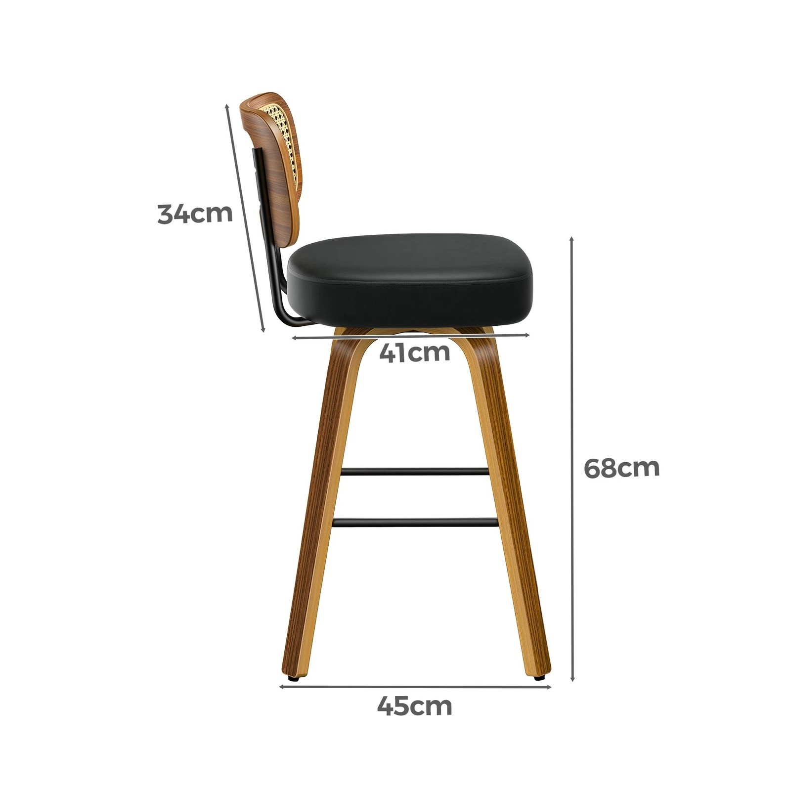 7 Alfordson 2x Bar Stools Kitchen Vintage Leather Seat Rattan Chair - Black, 7 of 9