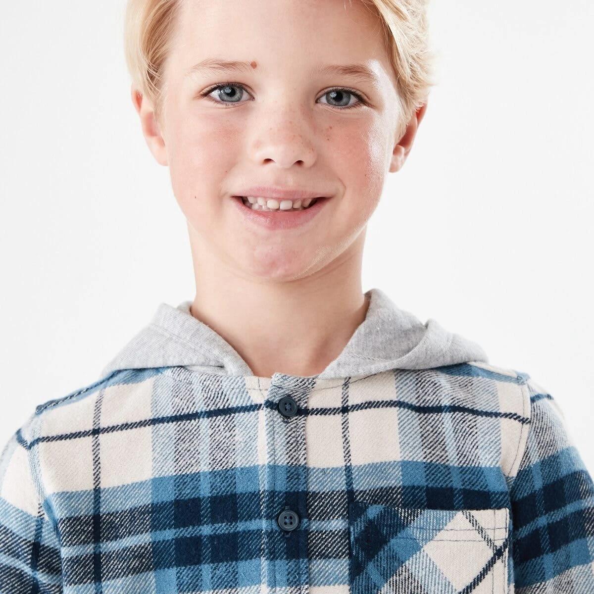3 Yarn Dye Flannel Shirt With Hood Blu Check, 3 of 9