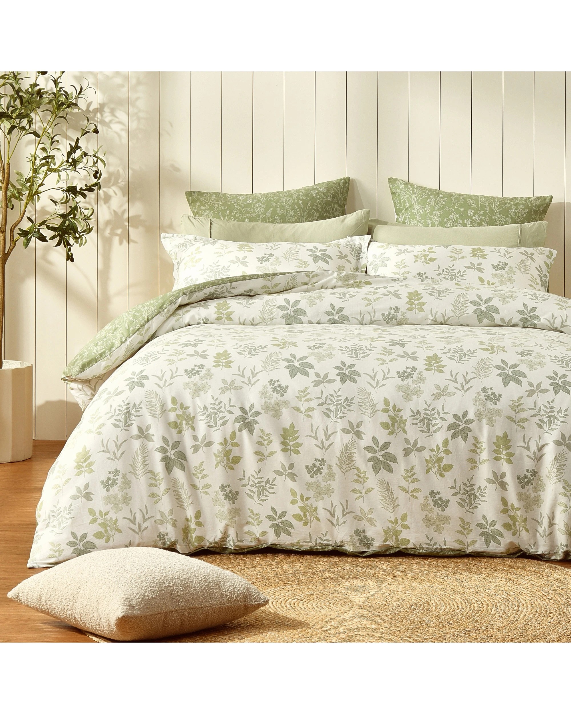 1 Dreamaker Mabel 100% Cotton Reversible Quilt Cover Set - Single Bed - Sage Green, 1 of 8