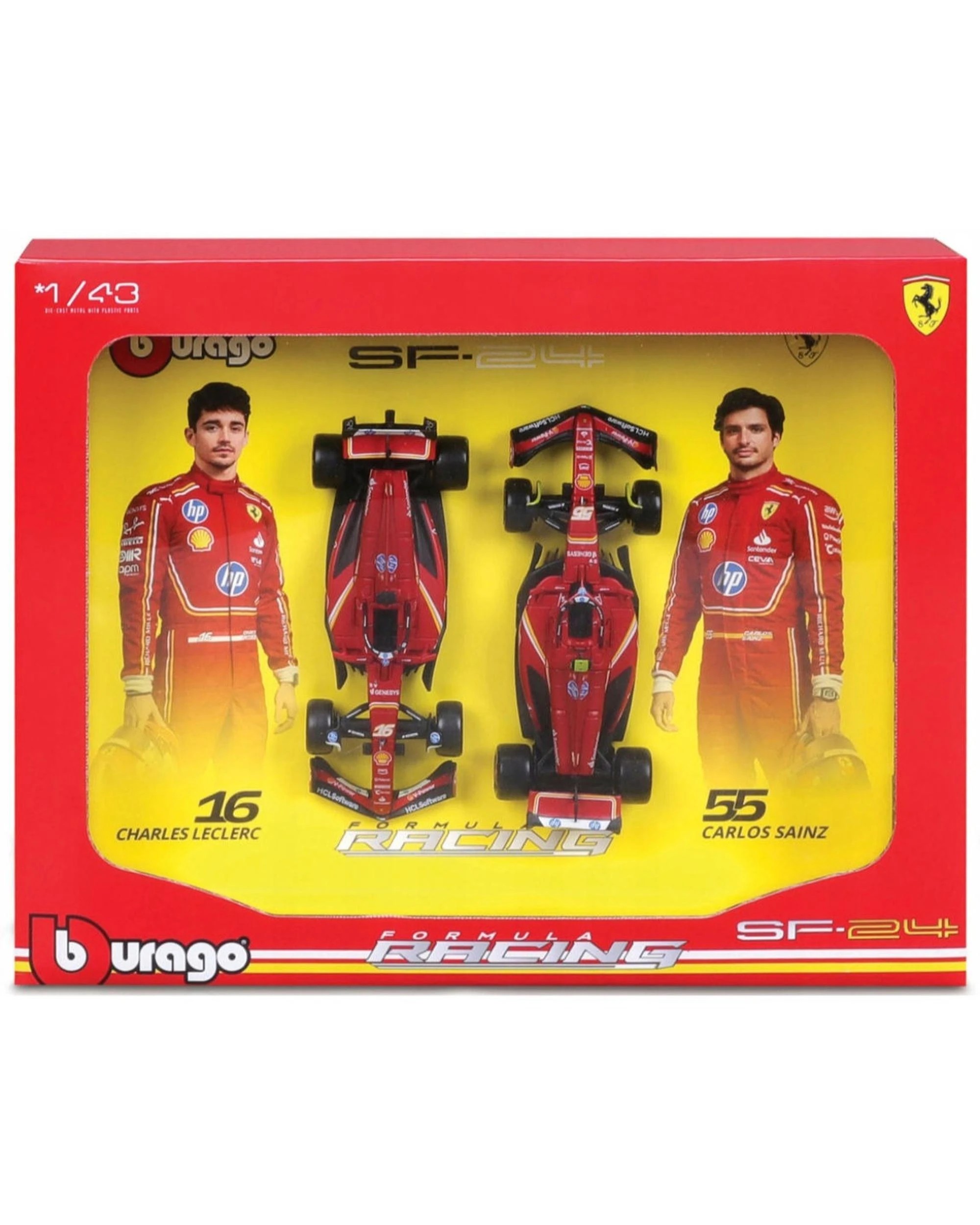 1 Bburago Formula Racing 2024 F-1 Ferrari SF-24 #16 Leclerc and #55 Sainz 1:43 Scale Diecast Vehicle 2 Piece Gift Pack, 1 of 7