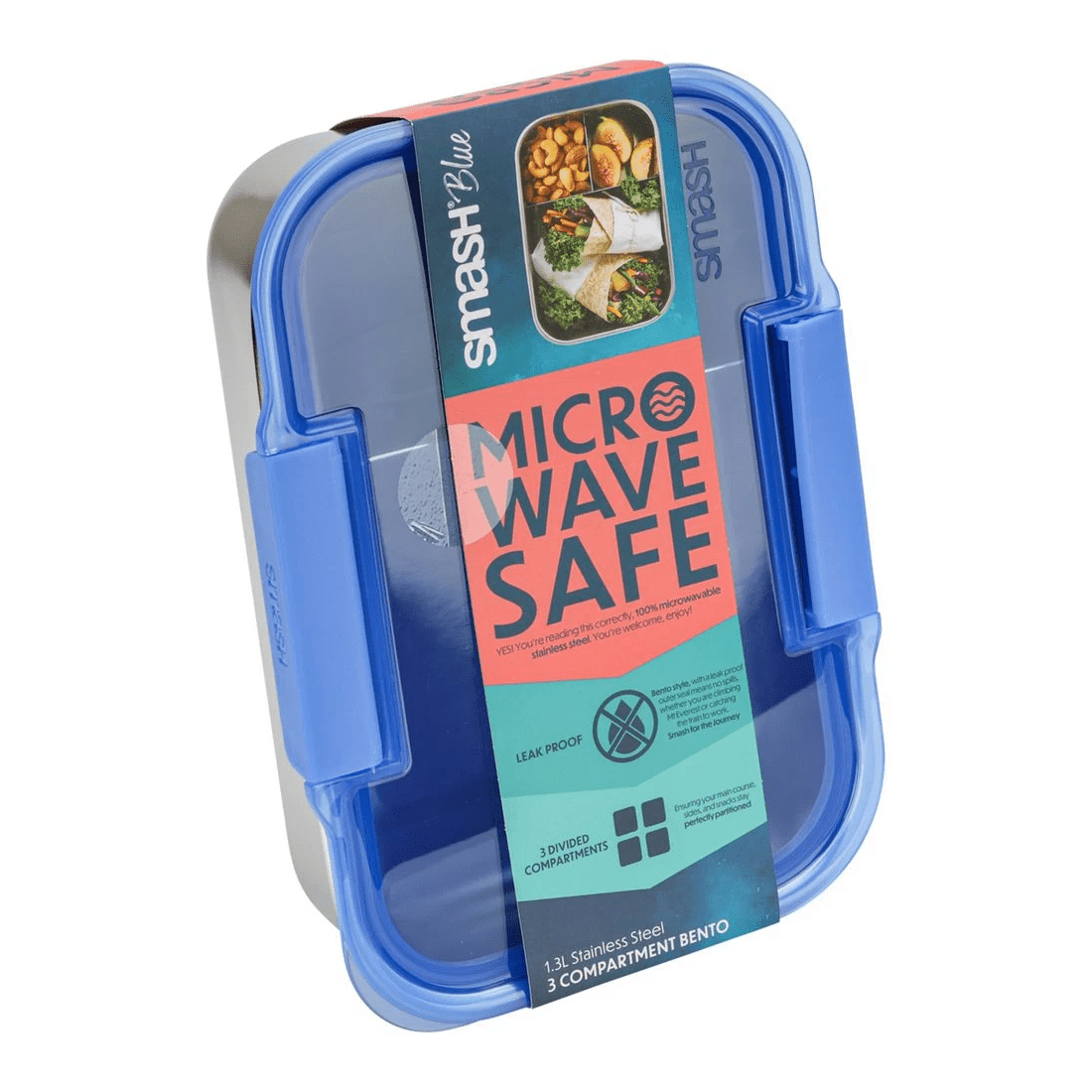 6 Smash Blue 3 Compartment Bento Box 1300mL Blue, 6 of 7