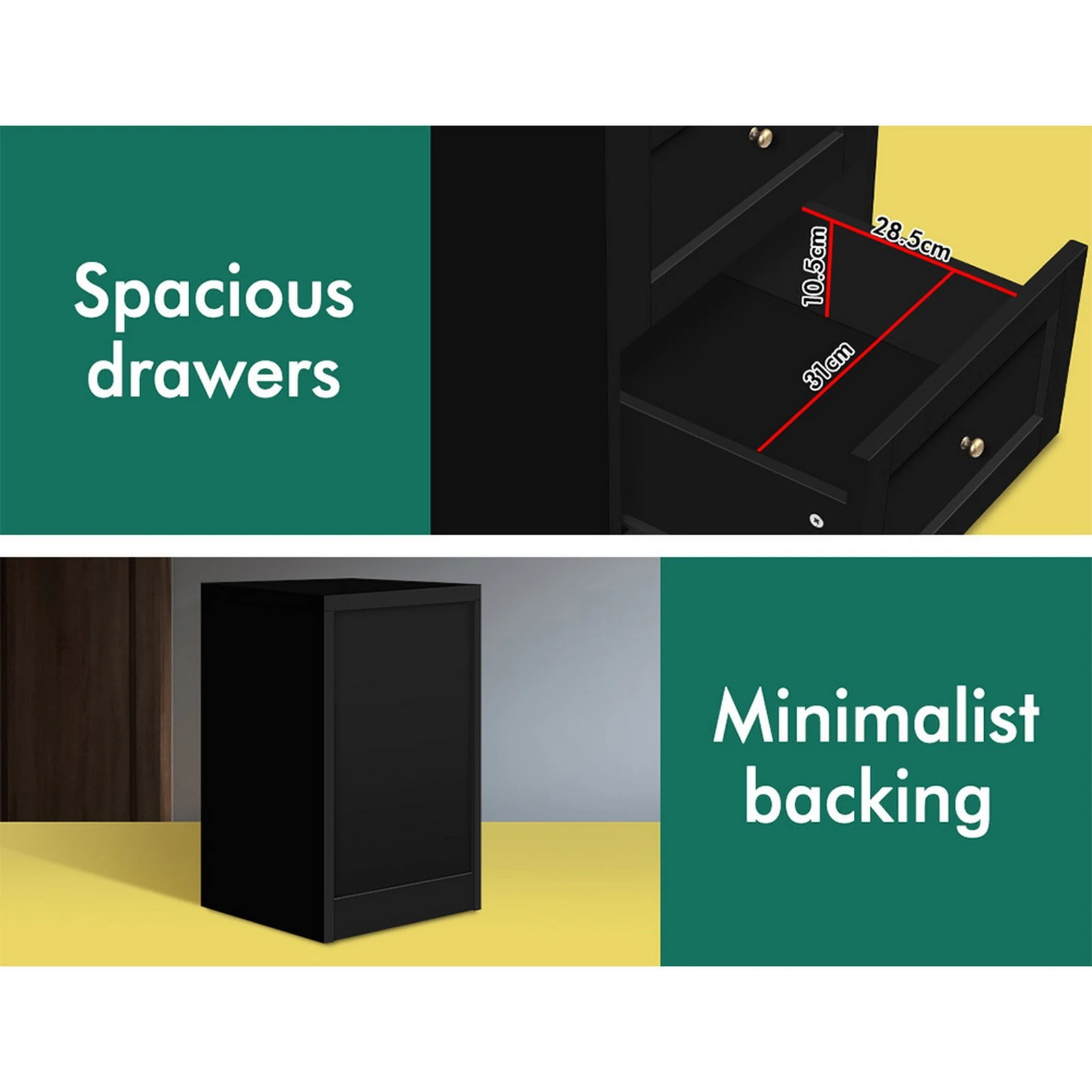 9 Alfordson Bedside Table Hamptons Storage Nightstand Side End Cabinet - Black, 9 of 10