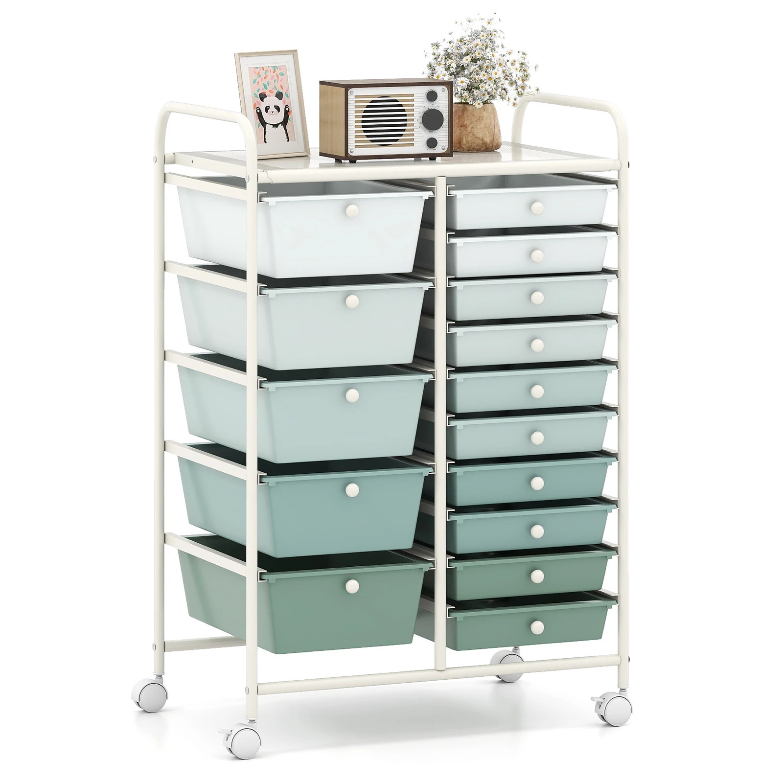 5 Costway 15 Drawers Rolling Storage Cart Mobile Utility Trolley - Green, 5 of 5