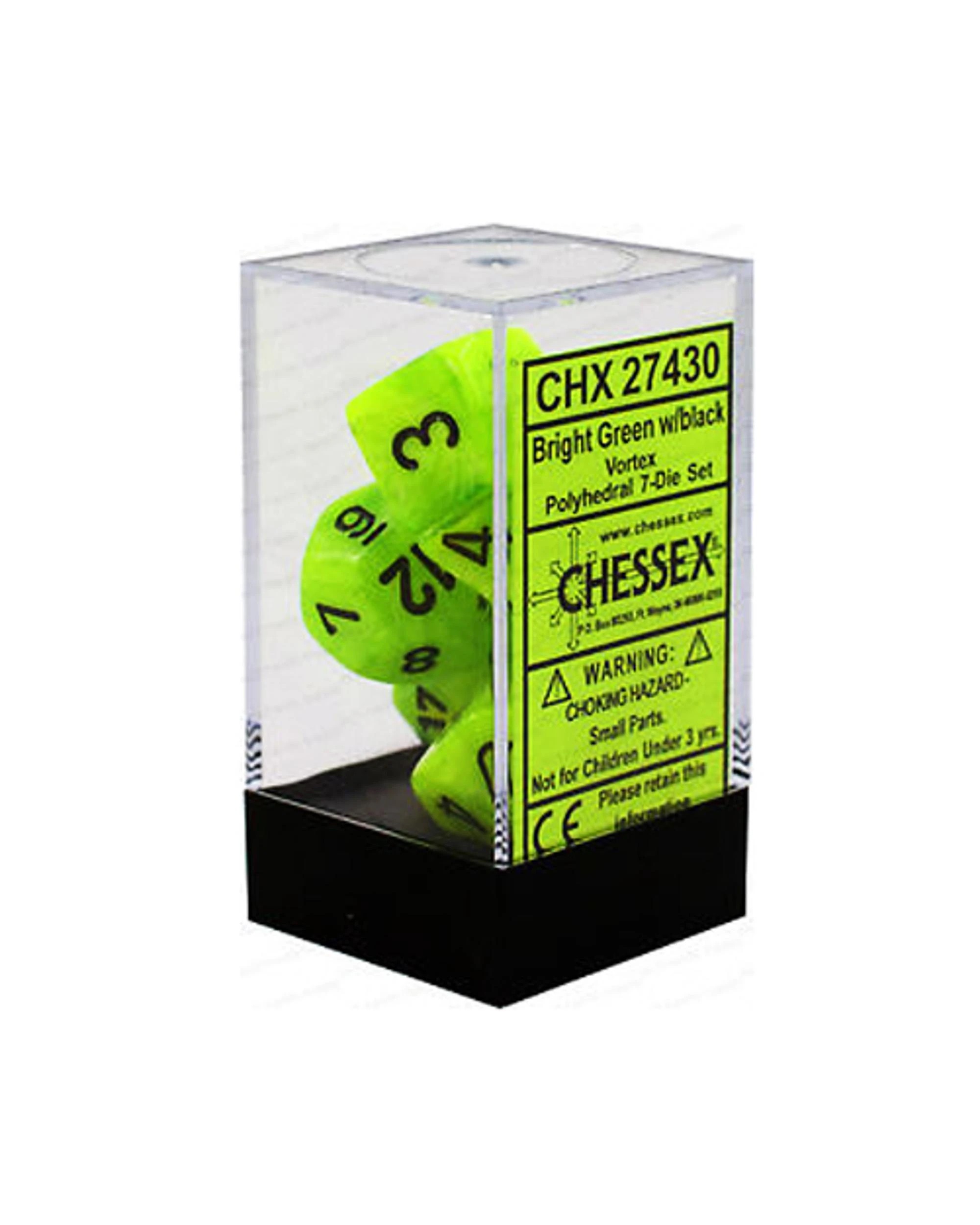 2 Chessex Vortex Polyhedral 7-Die Dice Set - Bright Green and Black, 2 of 3