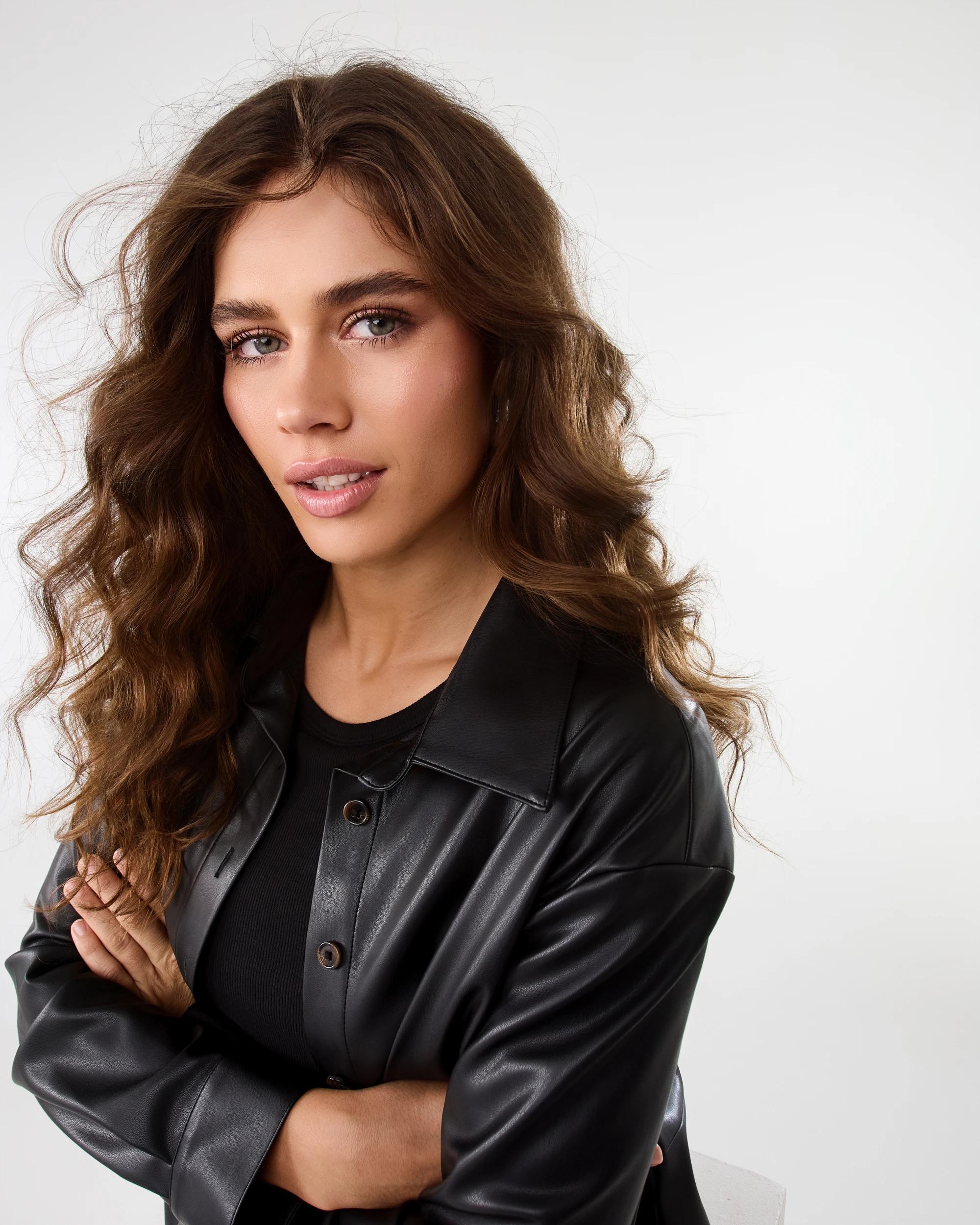 6 Long Sleeve Faux Leather Shirt Black, 6 of 6