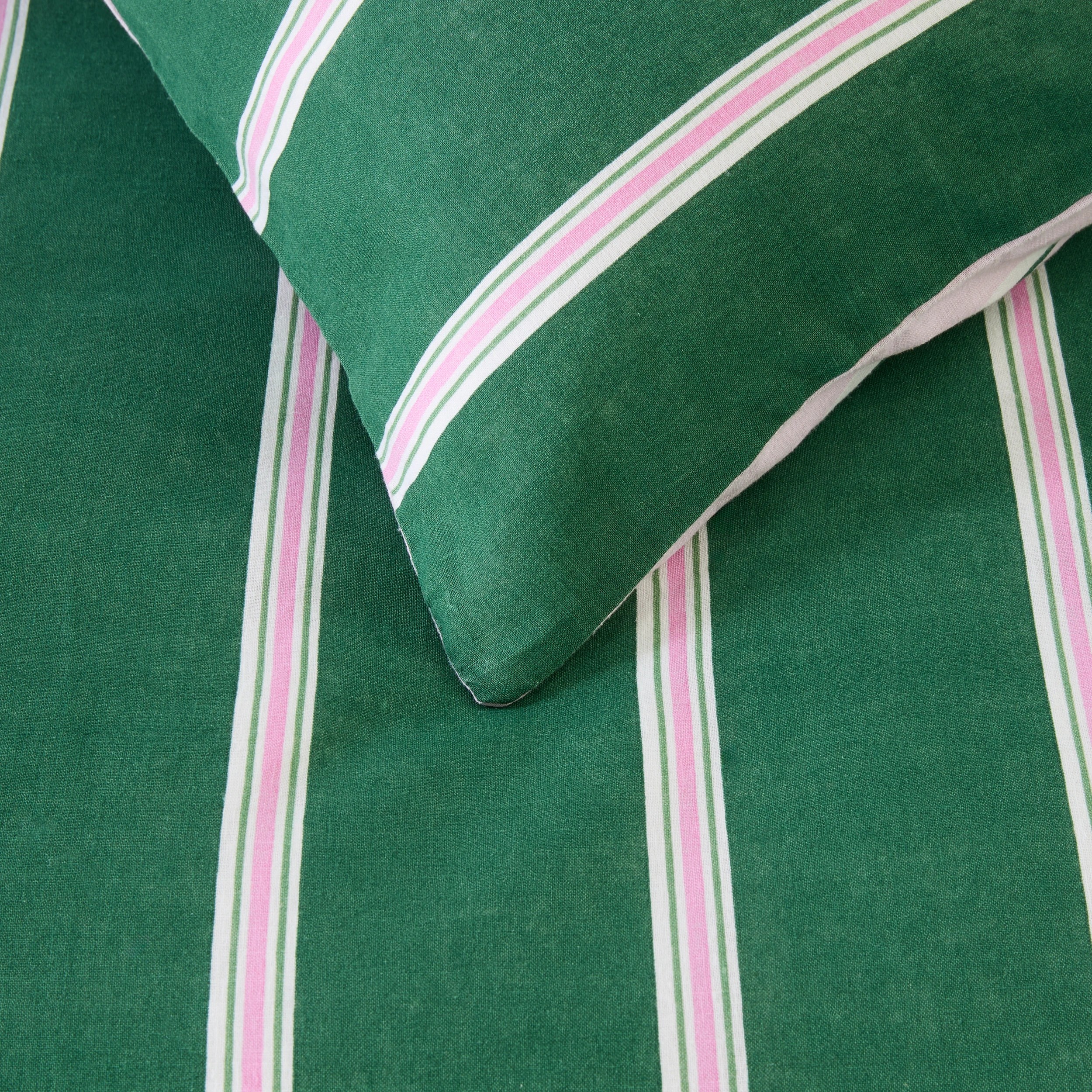 5 Stripe Linen Cotton Reversible Quilt Cover Set - King Bed, Pesto, 5 of 9