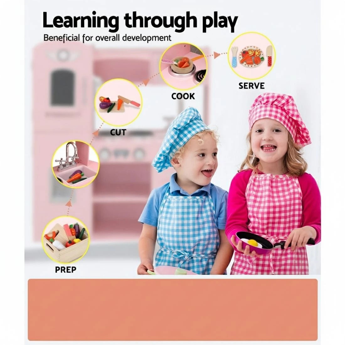 4 Keezi Kids Kitchen Play Set en Pretend Toys Cooking Children Food - Multi, 4 of 6