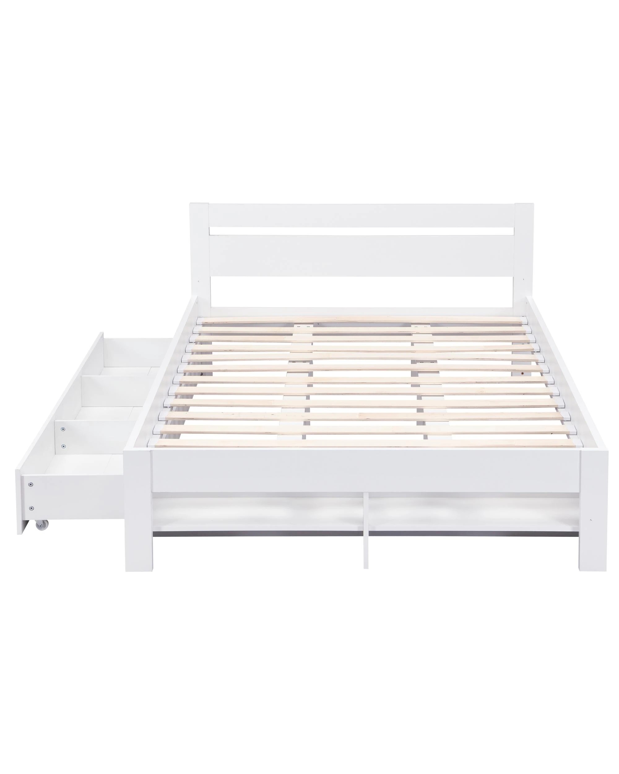 7 Kodu Bed Frame with Open Shelving and Pull Out Storage Double Size - White, 7 of 10