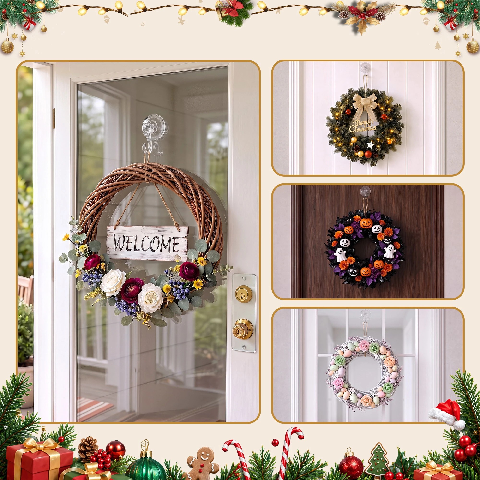 7 Jingle Jollys 2x Suction Cup Hooks Heavy Duty Christmas Wreath Hanger Window 5kg - White, 7 of 8
