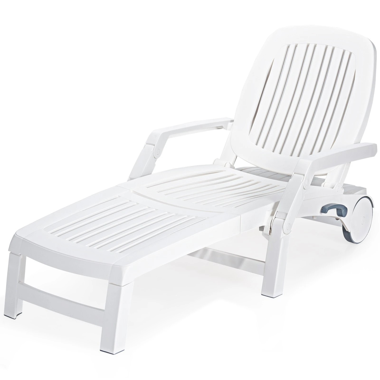 1 Costway Folding Sun Lounger Plastic Recliner Chair w/5-Position Adjustable Backrest - White, 1 of 1