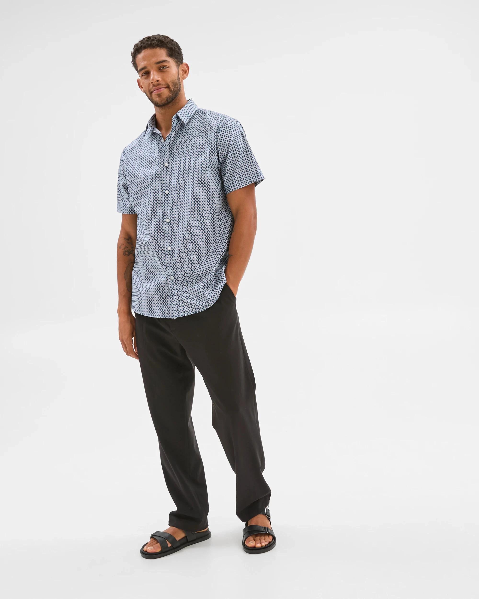 3 Preview Australian Cotton Short Sleeve Shirt NAVY GEO, 3 of 6