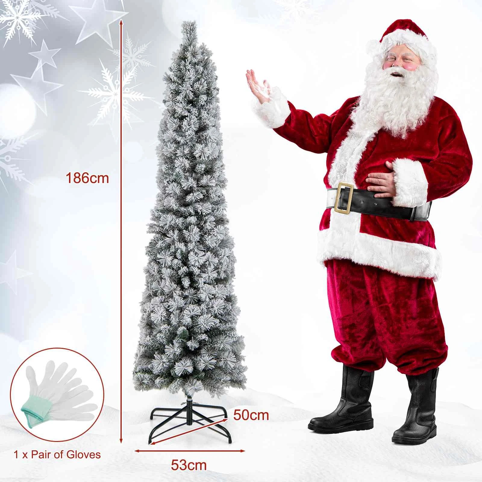 2 Costway 1.86M (6ft) Pre-Lit Pencil Christmas Tree w/373 Snow-Flocked Branch Tips, 2 of 2
