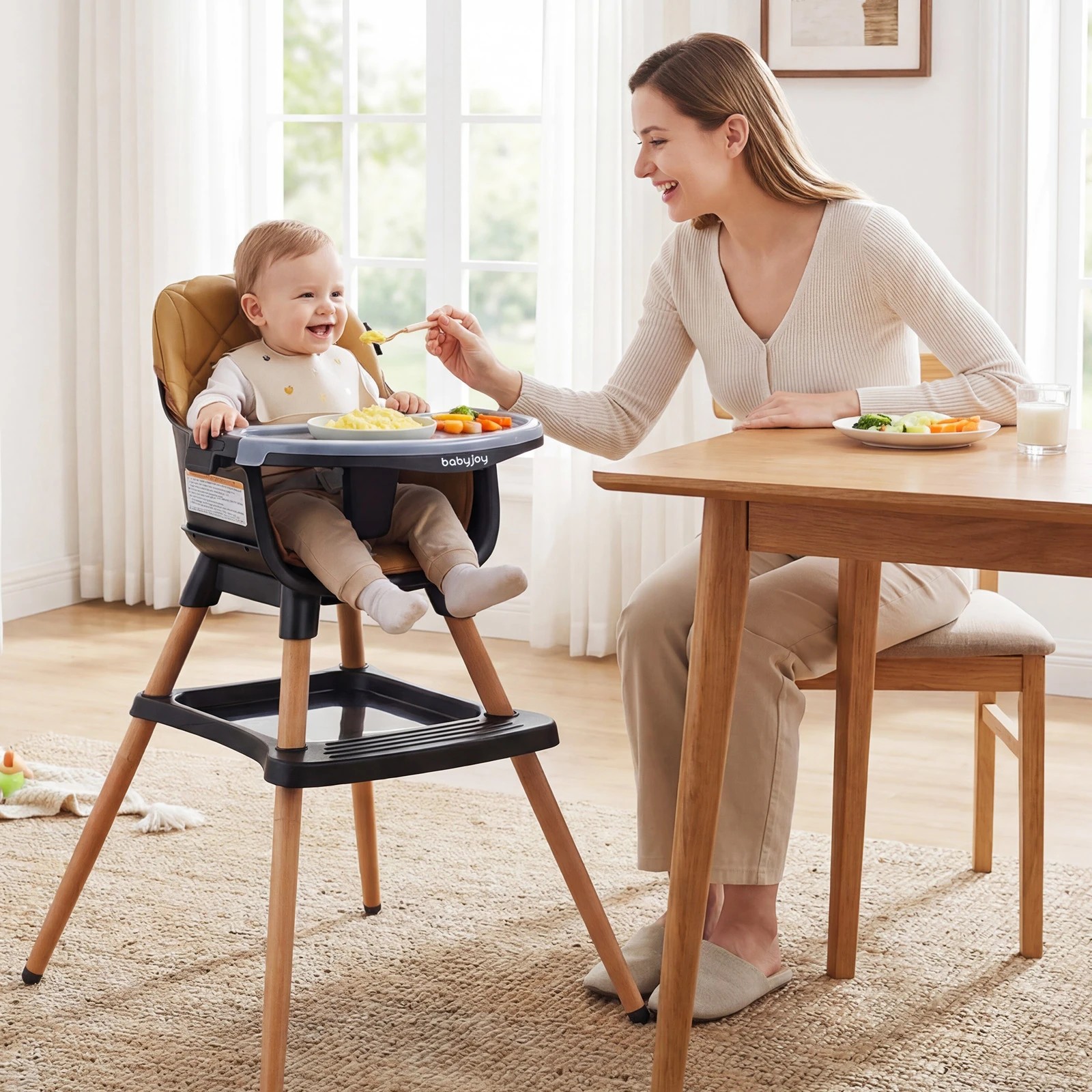 2 Costway 9-in-1 Convertible High Chair Booster Seat Beech Wood Legs - Black, 2 of 4