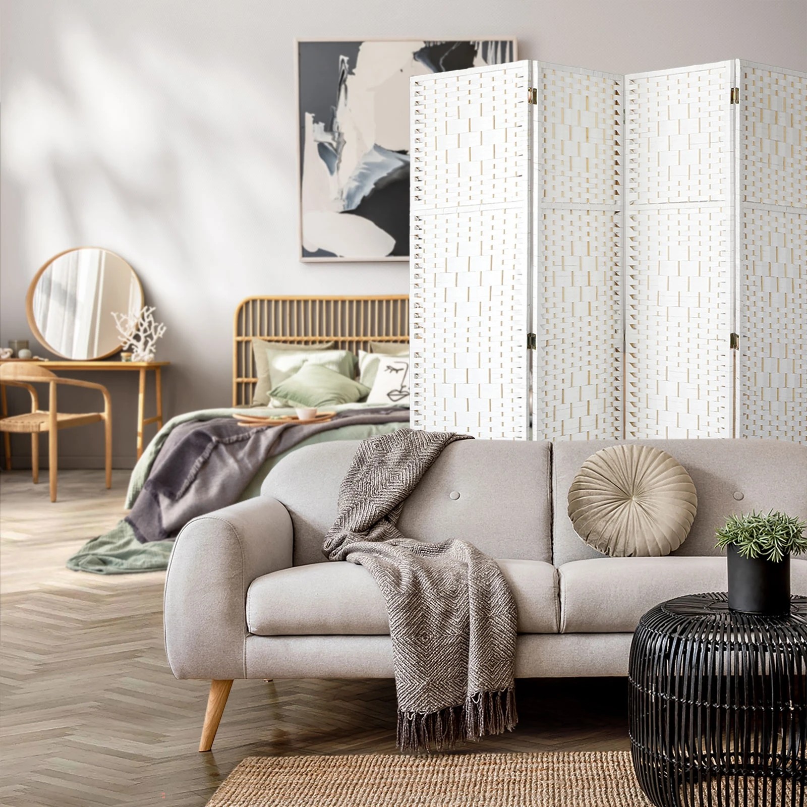 4 Oikiture 4 Panel Room Divider Screen Privacy Dividers - White, 4 of 10