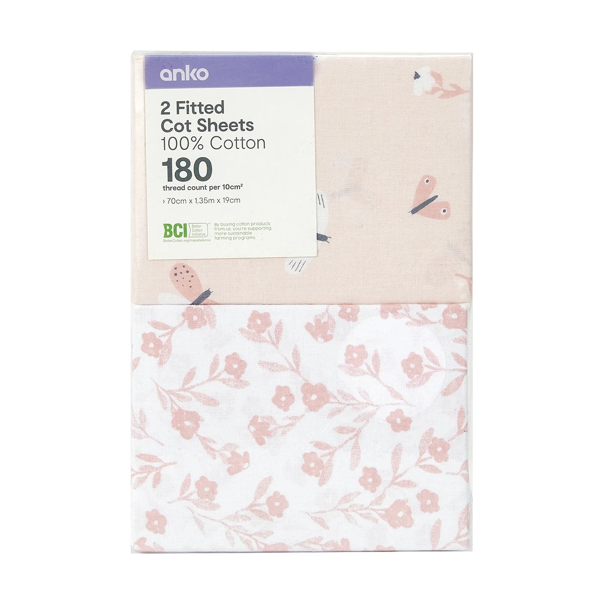 6 2 Pack Fitted Cotton Cot Sheets - Butterfly, 6 of 6