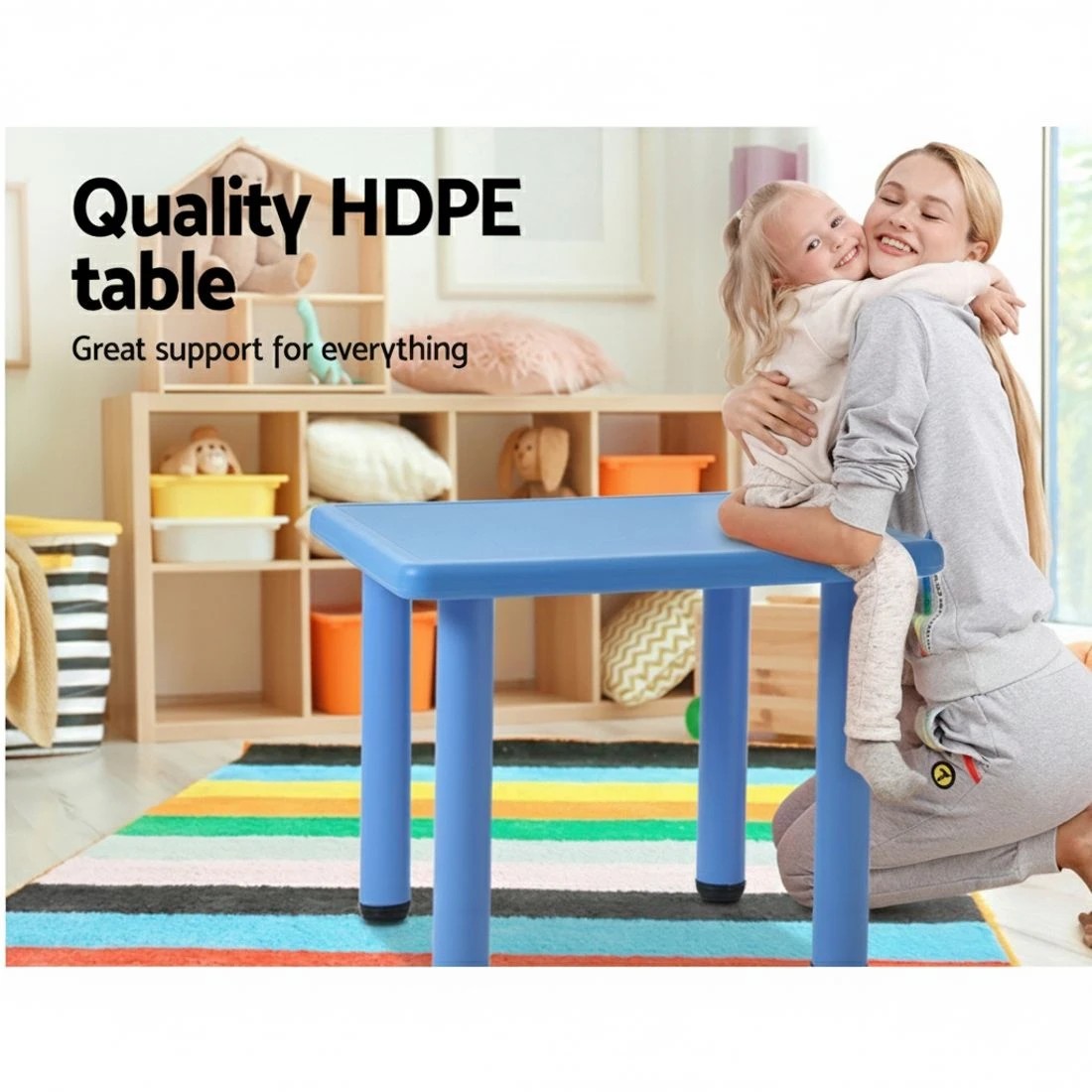 3 Keezi Kids Table Plastic Square Activity Study Desk 60X60CM - Blue, 3 of 8