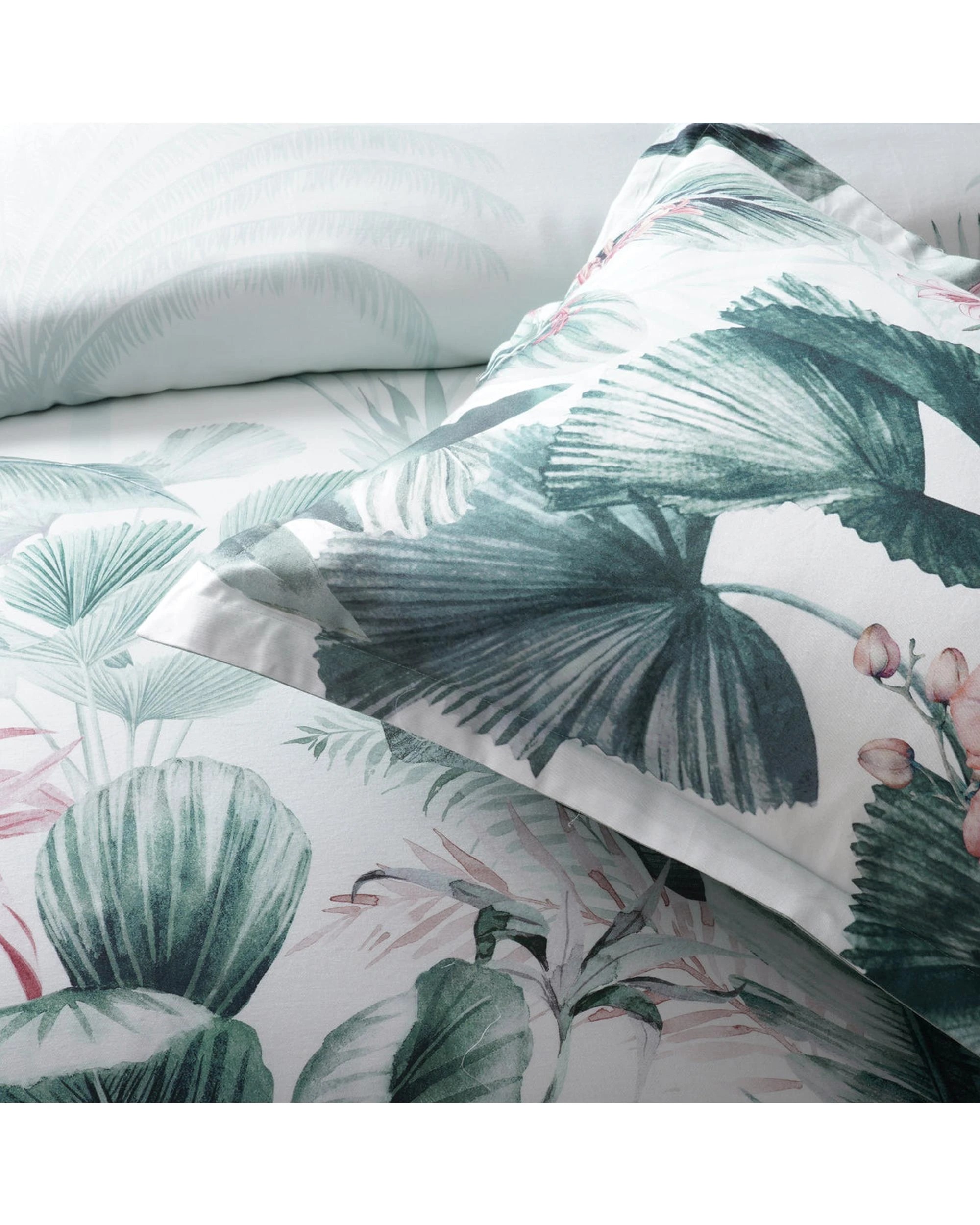 4 Bianca Bedding Abbey Green Floral Cotton Sateen Double Quilt Cover Set - White, 4 of 5