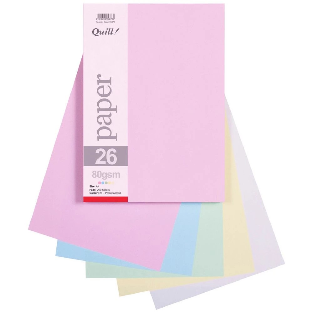 1 Quill A4 Paper Pastel Assorted 250 Pack, 1 of 2