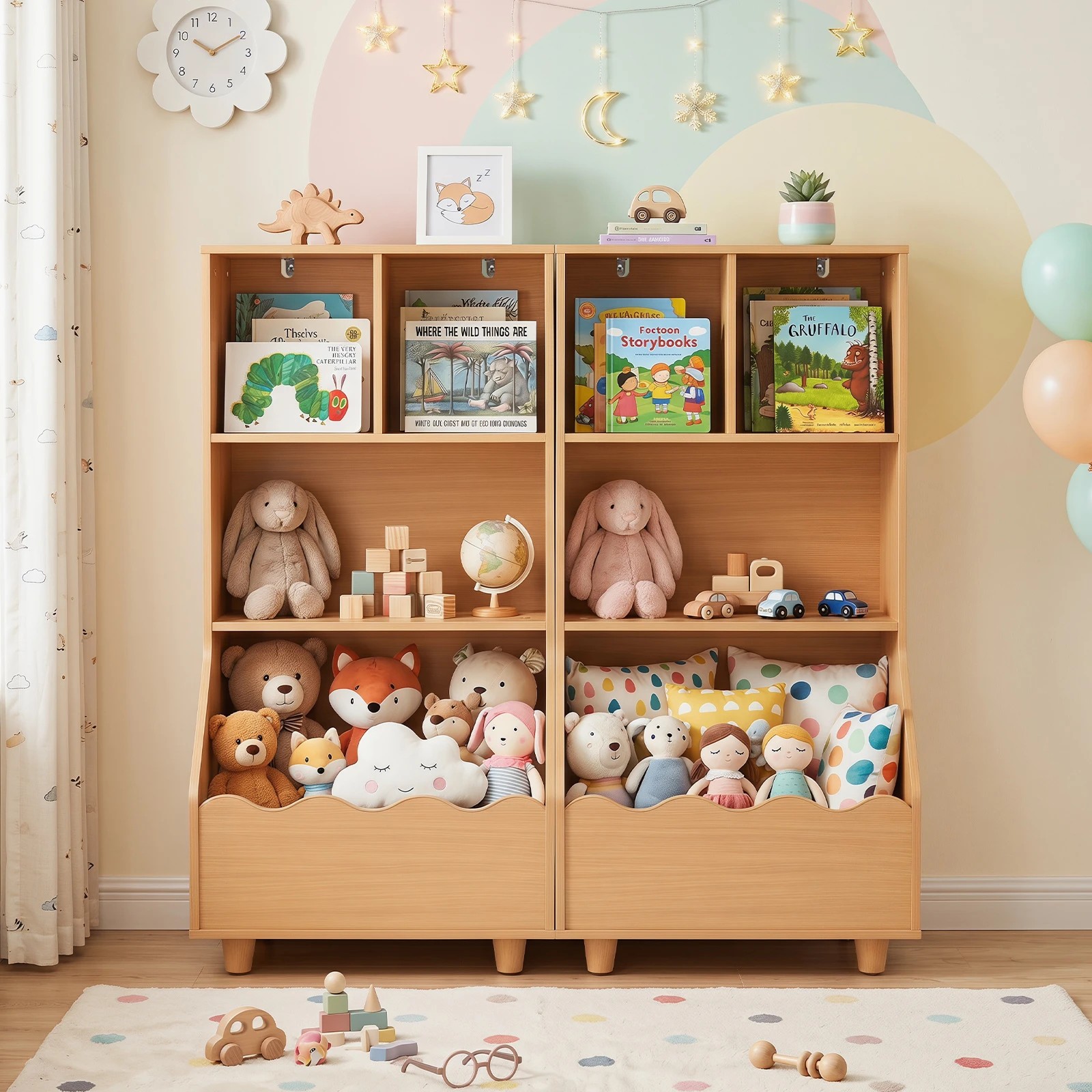 4 Costway 3-Tier Bookshelf 3 Compartment Bookcase Toy Organizer Storage Shelf Rack - Natural, 4 of 5
