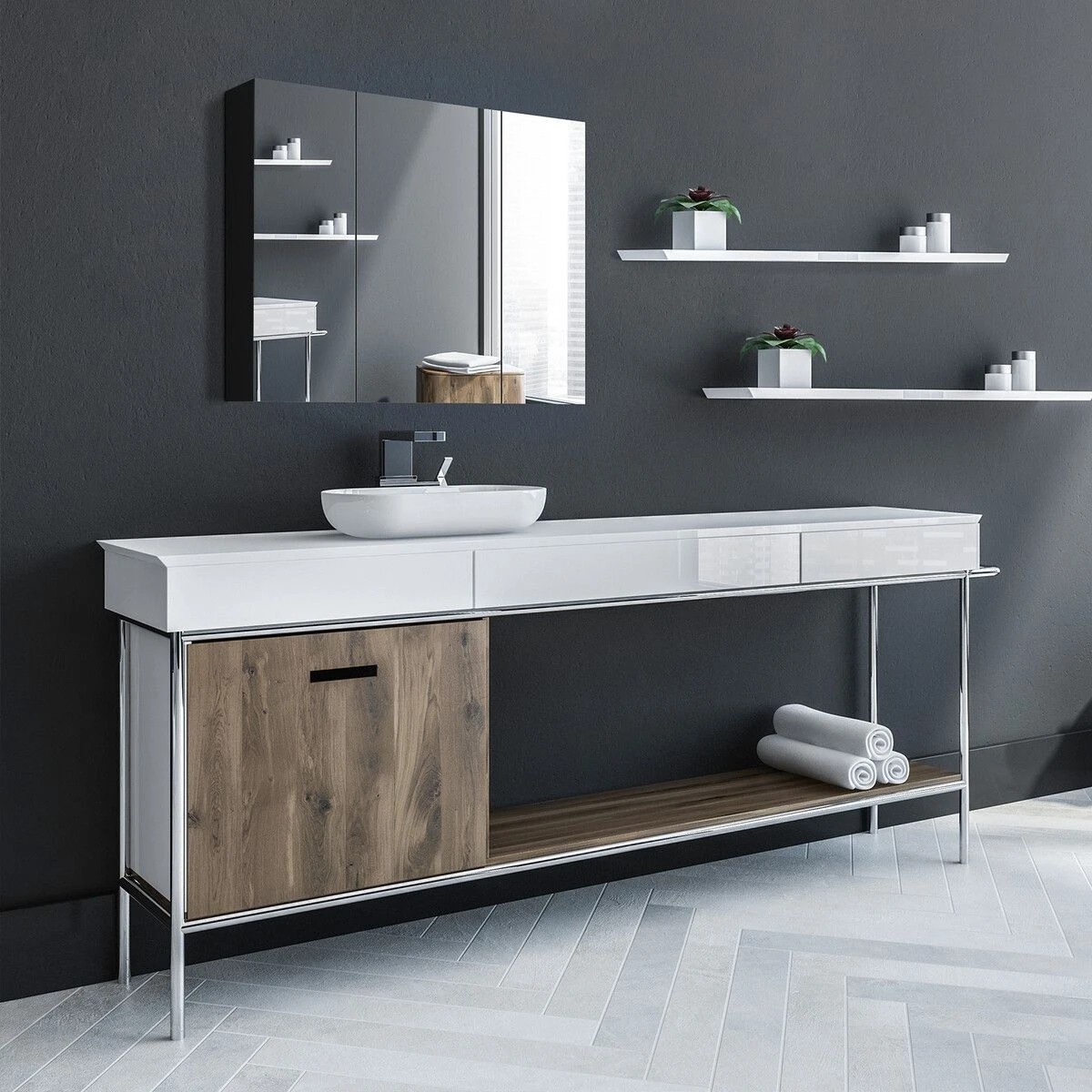 4 LUXSUITE Bathroom Mirror Cabinet Vanity Medicine Shaving Storage Organiser Wall Cupboard Bath Toilet Shower Shelves, 4 of 8