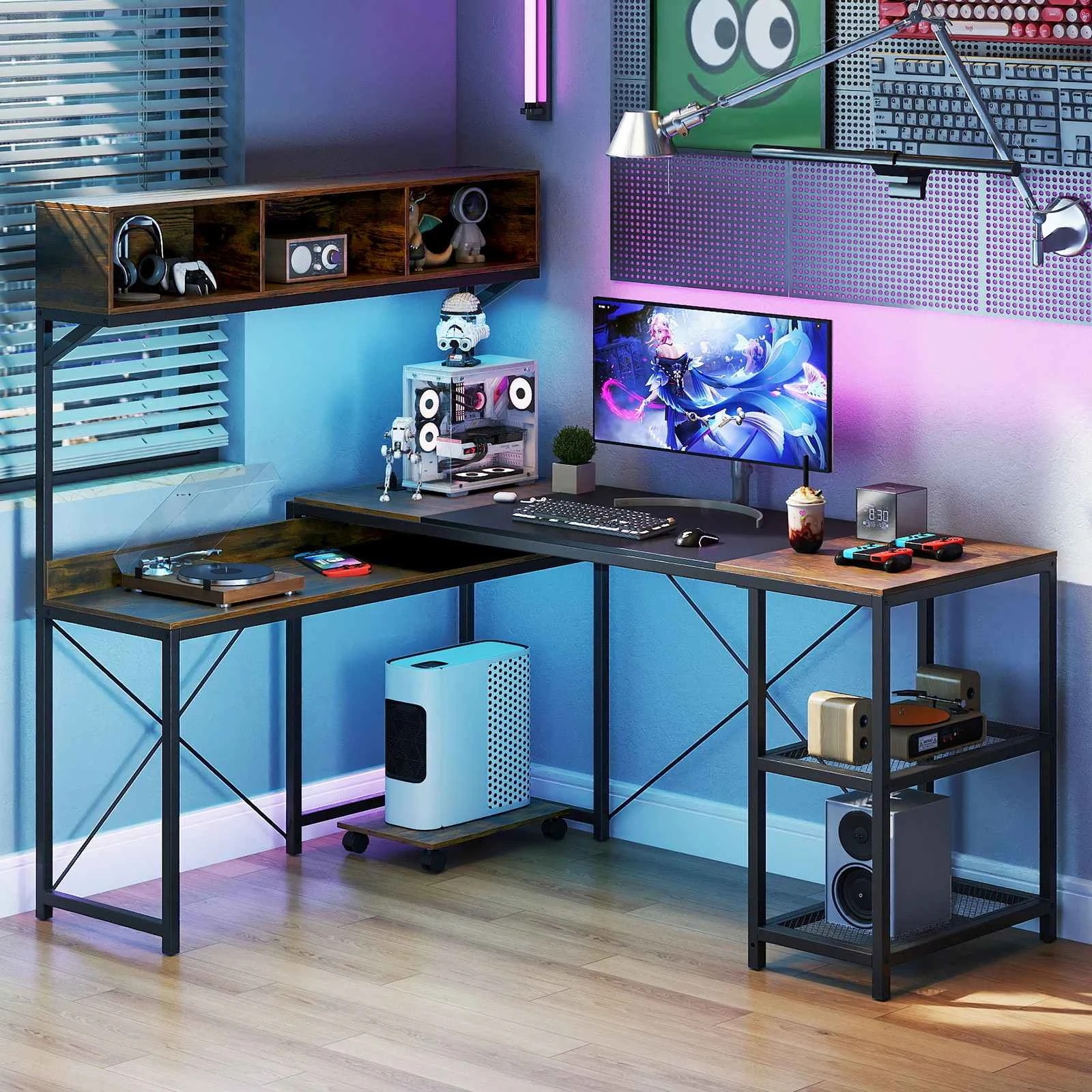 3 Costway L-Shaped Computer Desk w/Power Outlets Reversible Gaming Table, 3 of 4