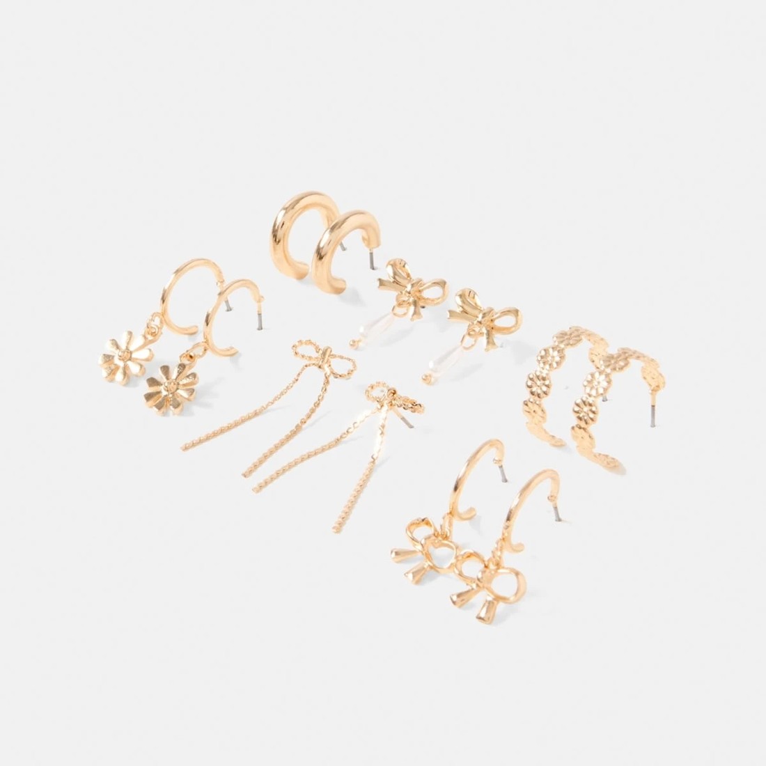 3 6 Pack Bow, Flower and Faux Pearl Earrings - Gold Tone, 3 of 5