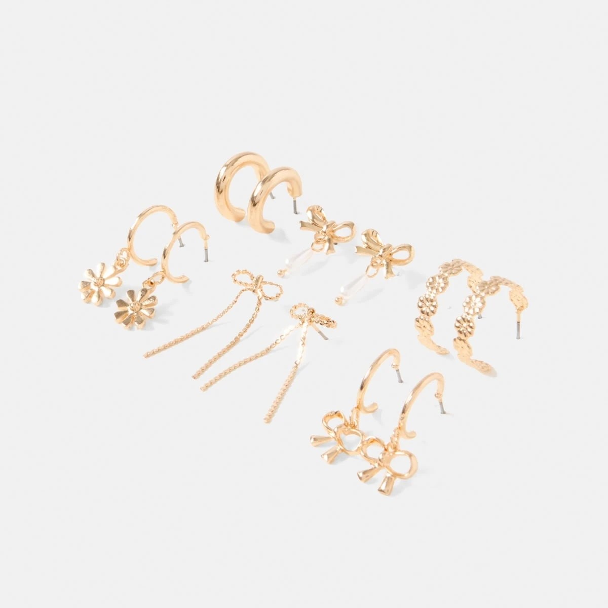 3 6 Pack Bow, Flower and Faux Pearl Earrings - Gold Tone, 3 of 5