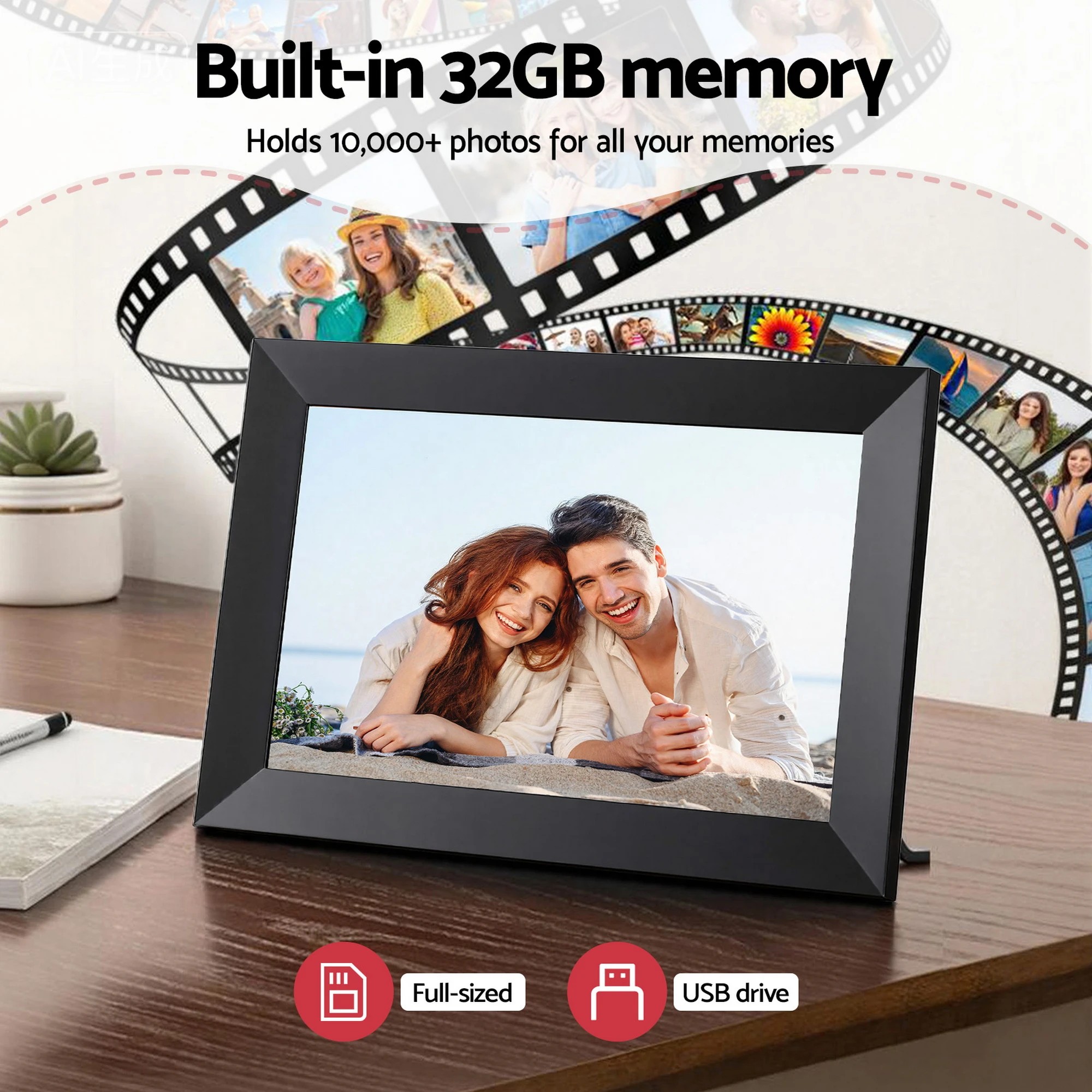 9 Artiss Digital Photo Frame 10.1 Inch WIFI Touch-Screen Picture Video Player 32G - Black, 9 of 9