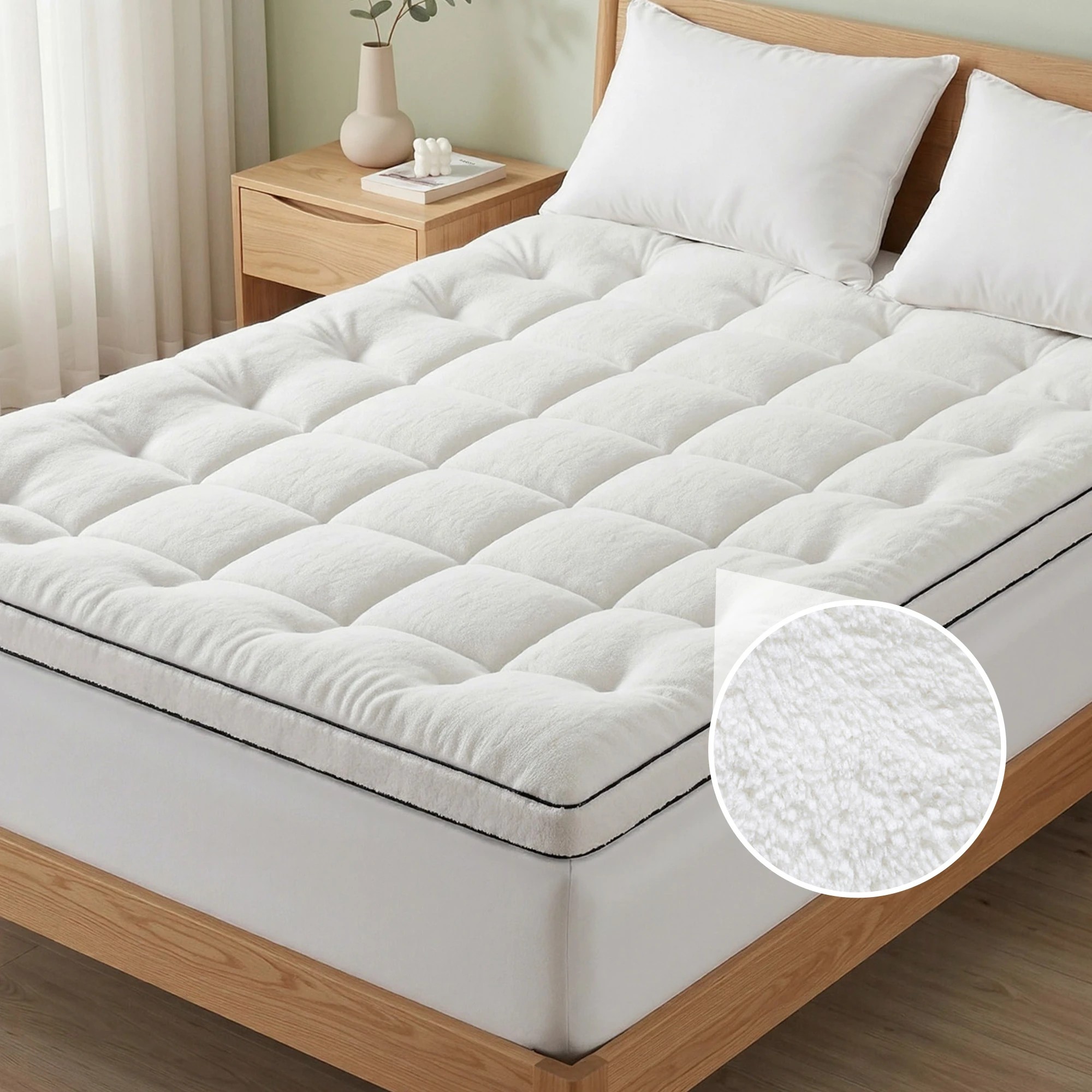 9 Giselle Bedding Mattress Topper 5cm Coral Fleece - Queen Bed - White, 9 of 9