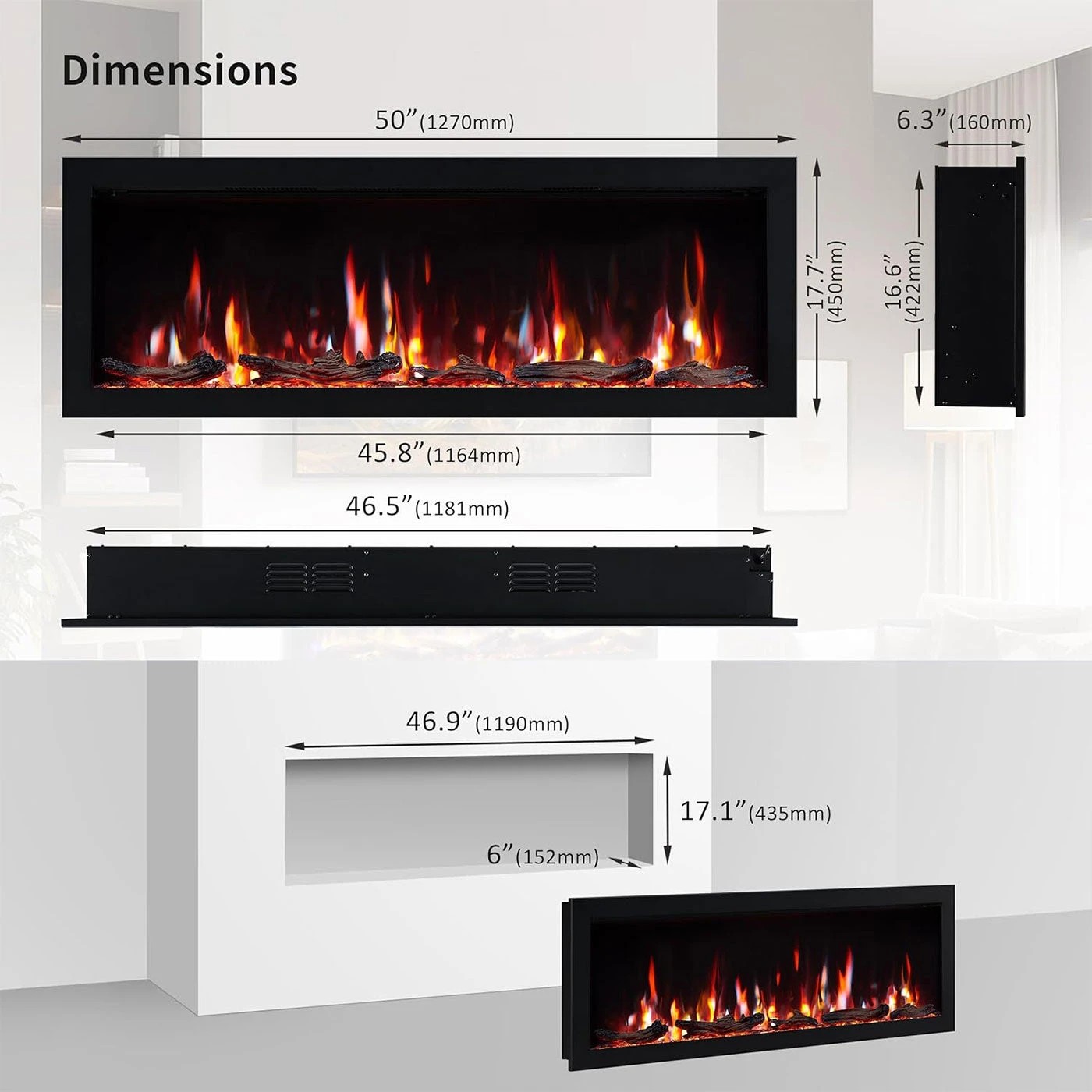 5 Moda Living Aria 50 inch Electric Fireplace - Black, 5 of 7