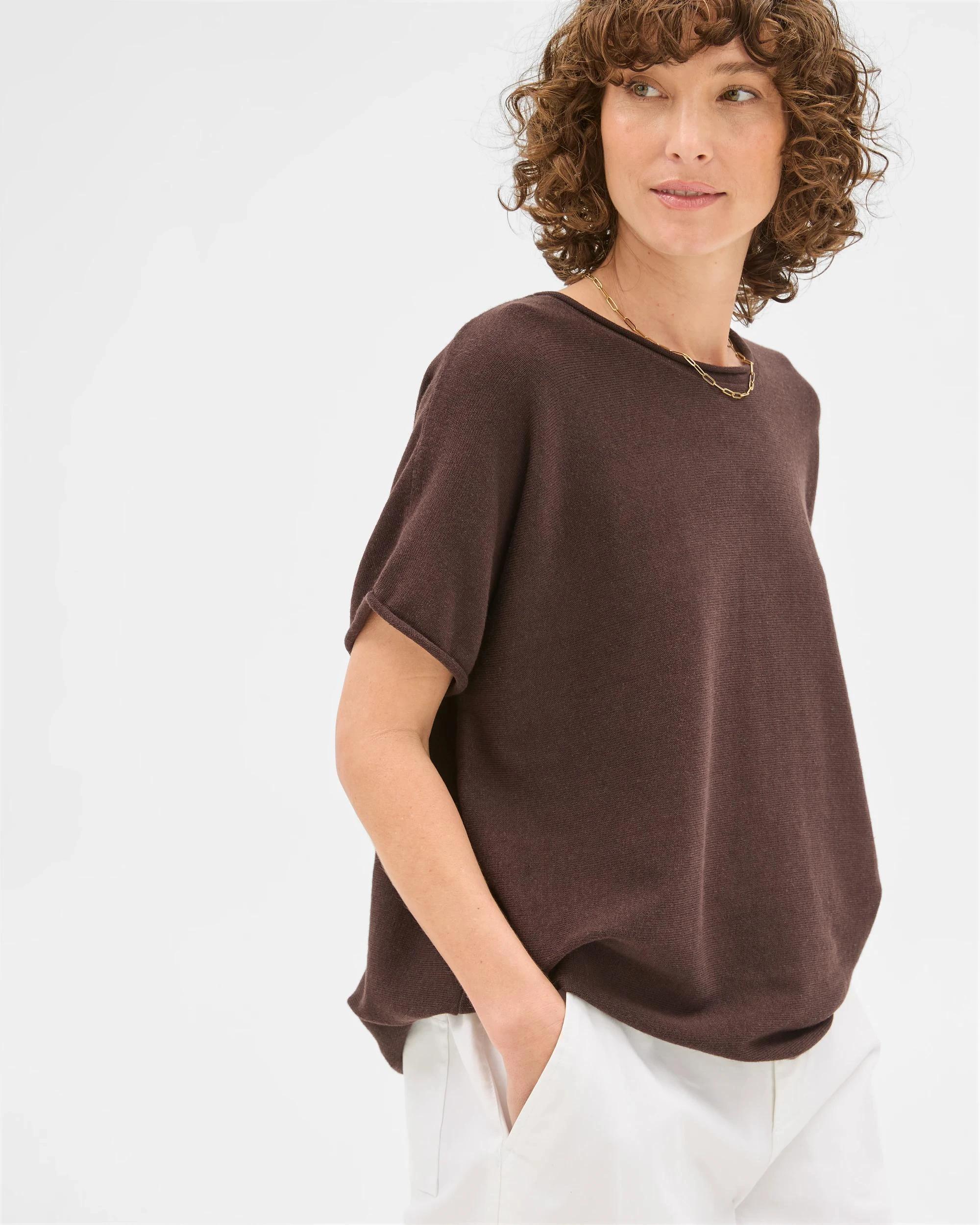 5 Target Australian Cotton Blend Rolled Knit T-Shirt BRUNETTE, 5 of 6