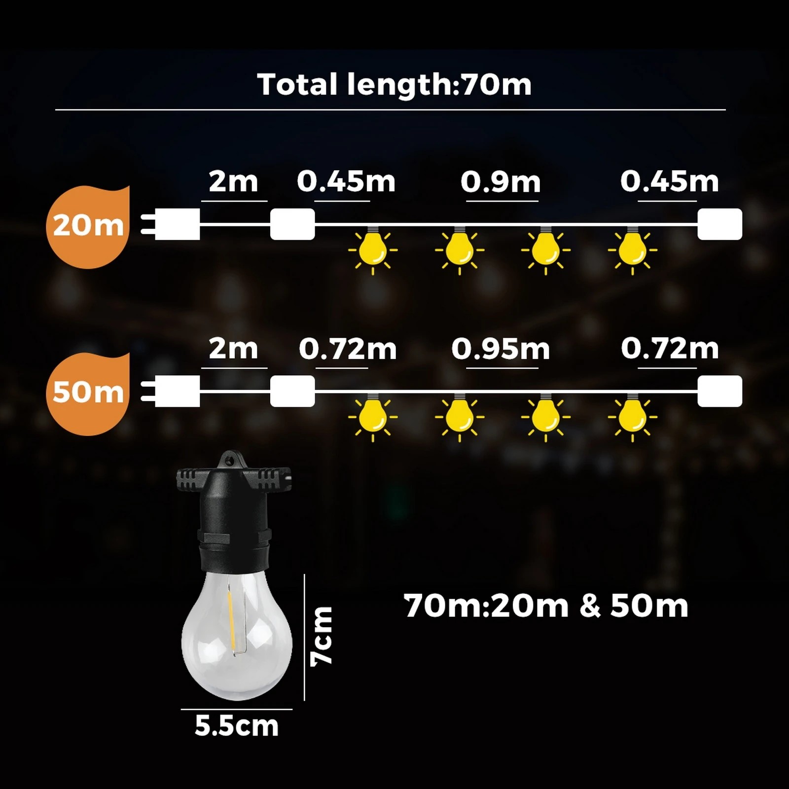 2 Mazam 70M Festoon String Lights LED Christmas - Black, 2 of 10