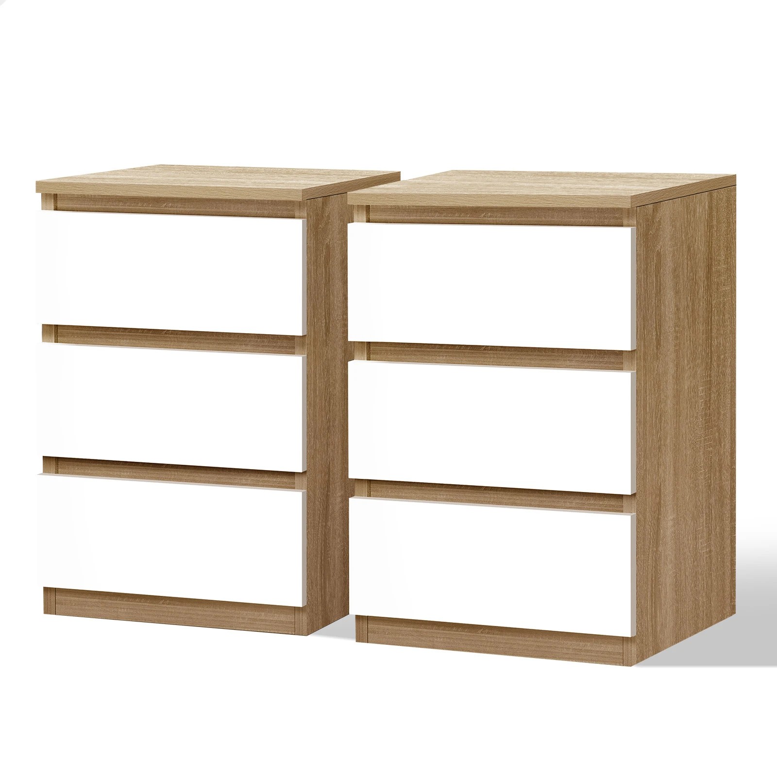 1 Alfordson 2x Bedside Table 3 Drawers - Wood White, 1 of 10