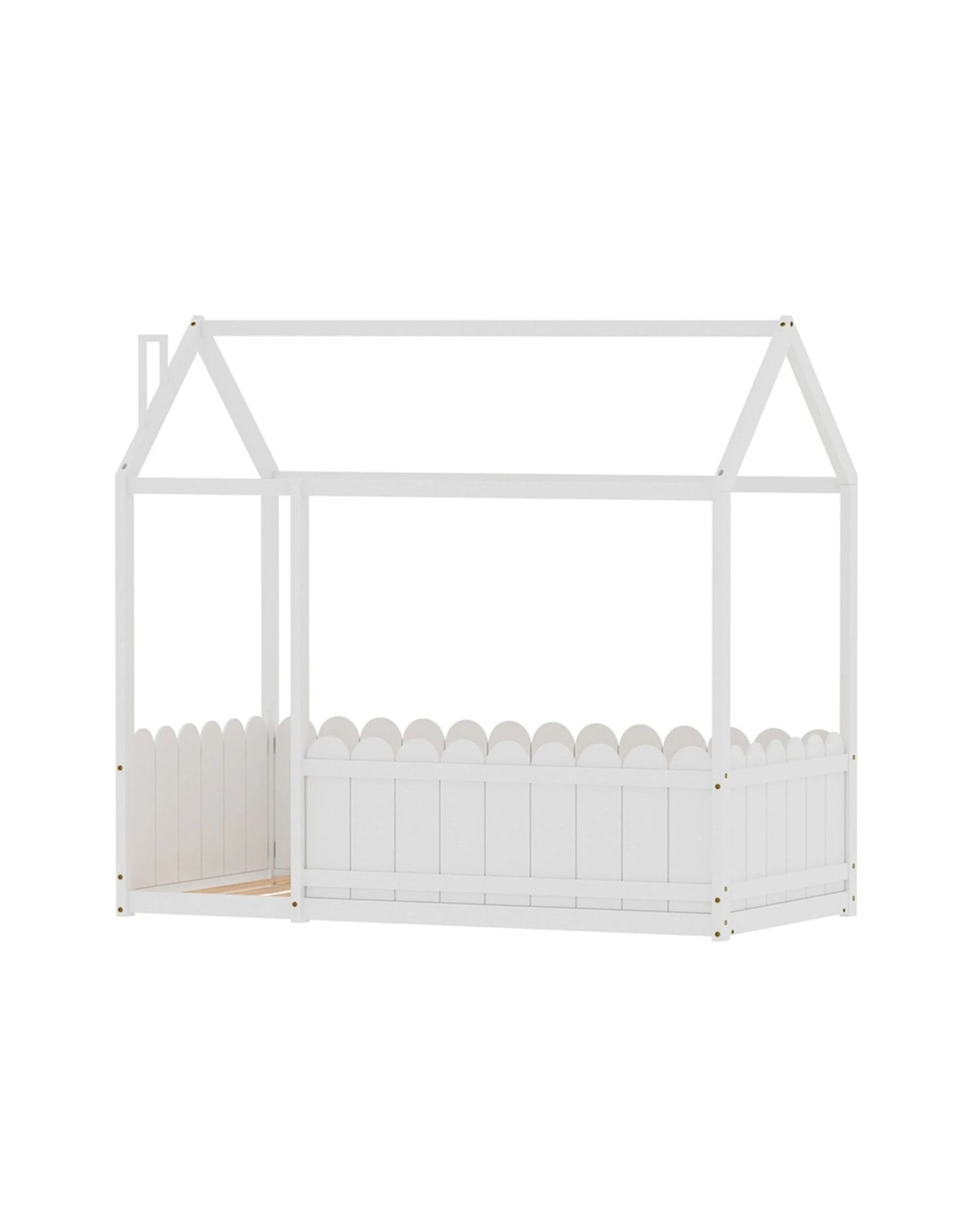 1 Artiss Bed Frame Wooden Kids House Single Frame  KORI - White, 1 of 7
