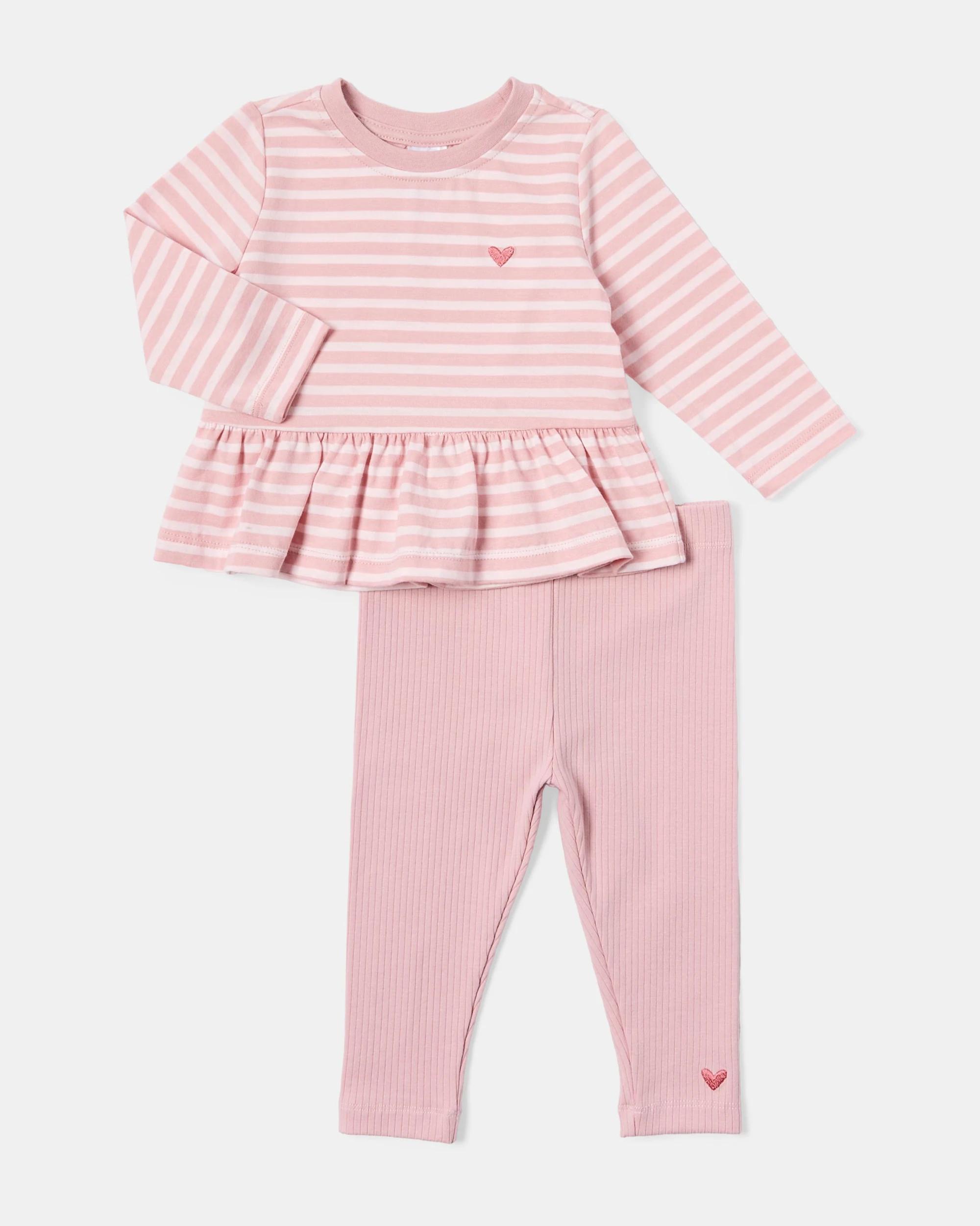 1 Cotton Long Sleeve Peplum T-shirt and Leggings Set Stripe, 1 of 6