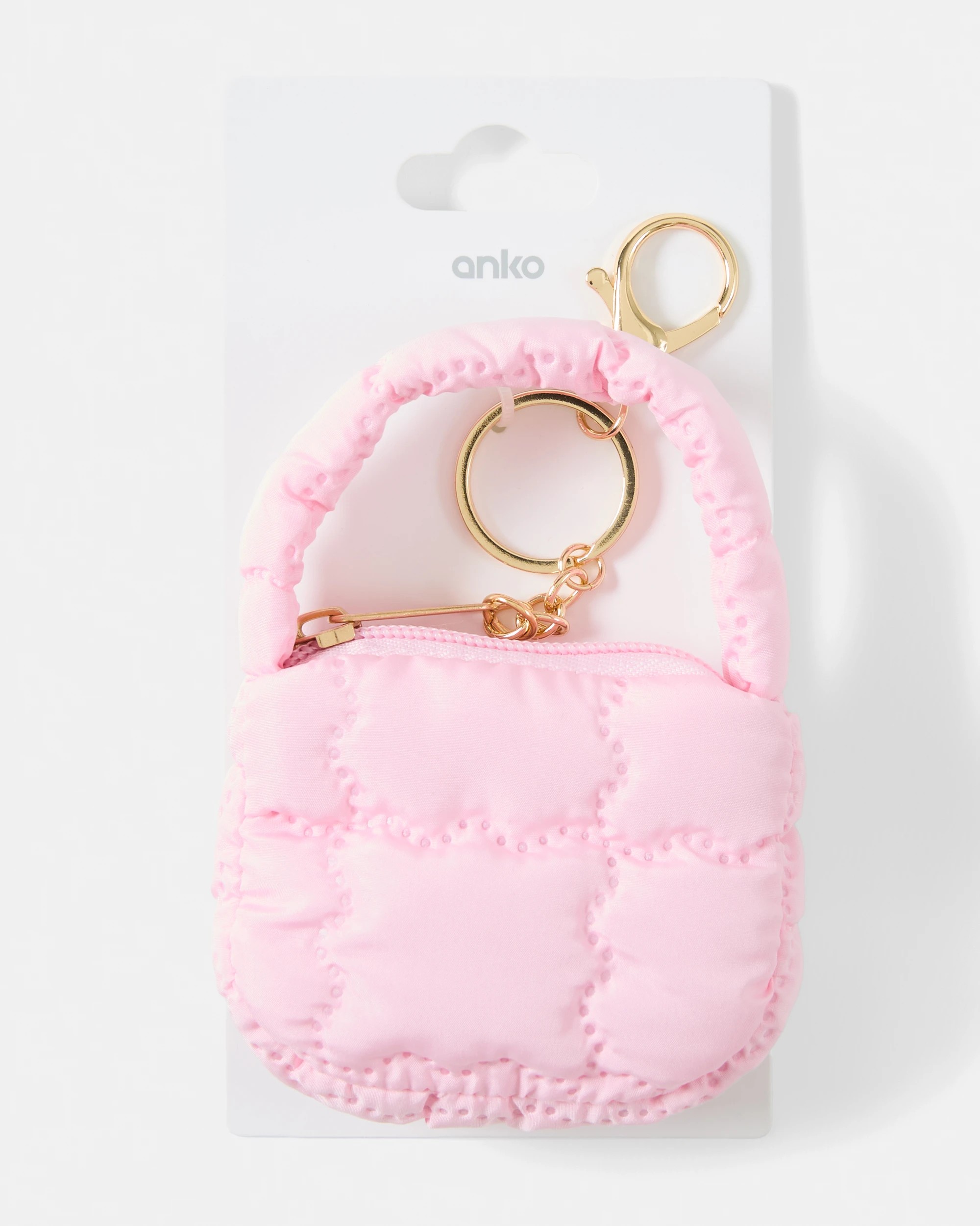 1 Puffy Bag Charm Keyring - Pink and Gold Tone, 1 of 5