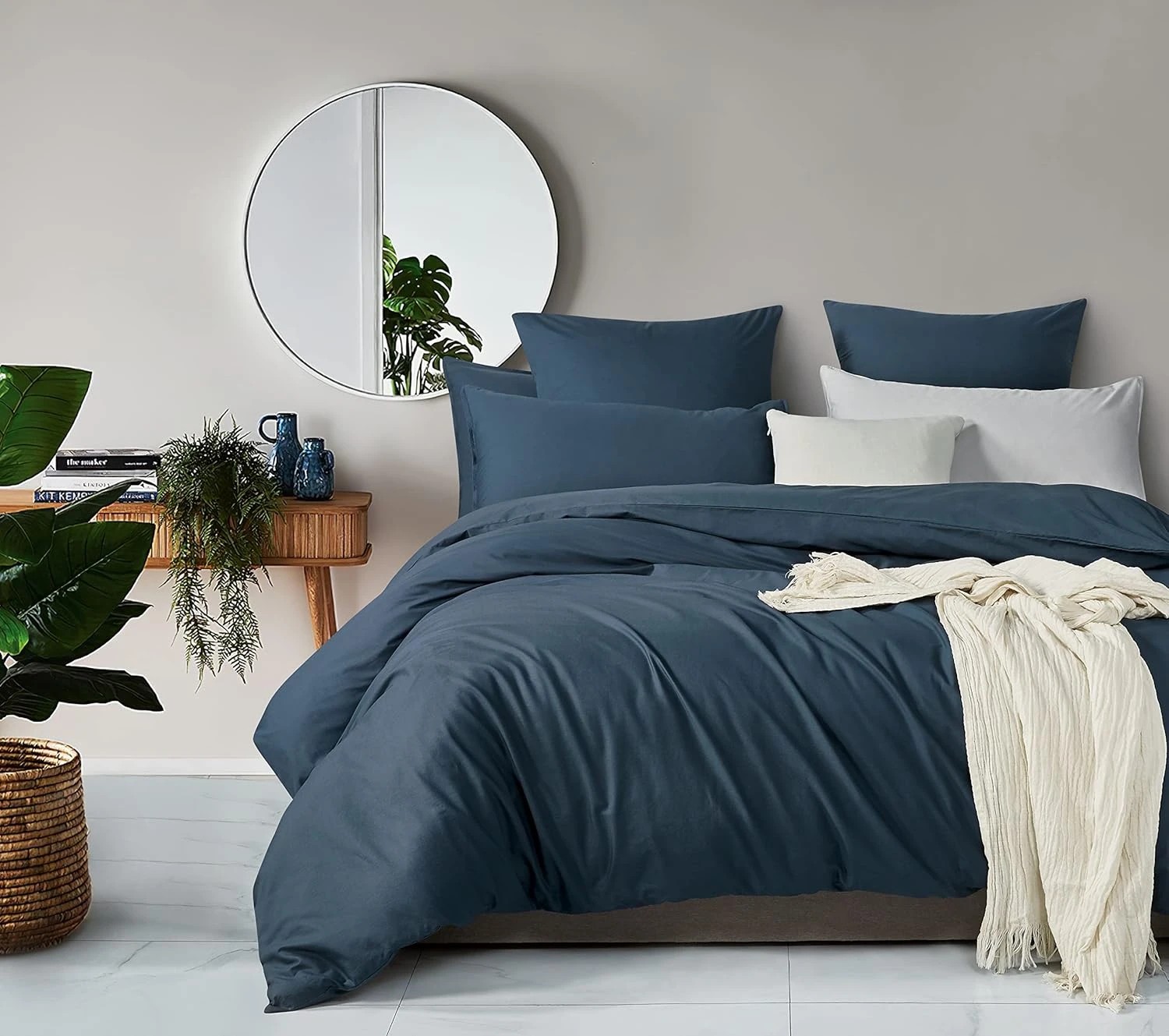 3 Gioia Casa Vintage Washed Cotton European Pillowcases Hypoallergenic - Dark Indigo, 3 of 3