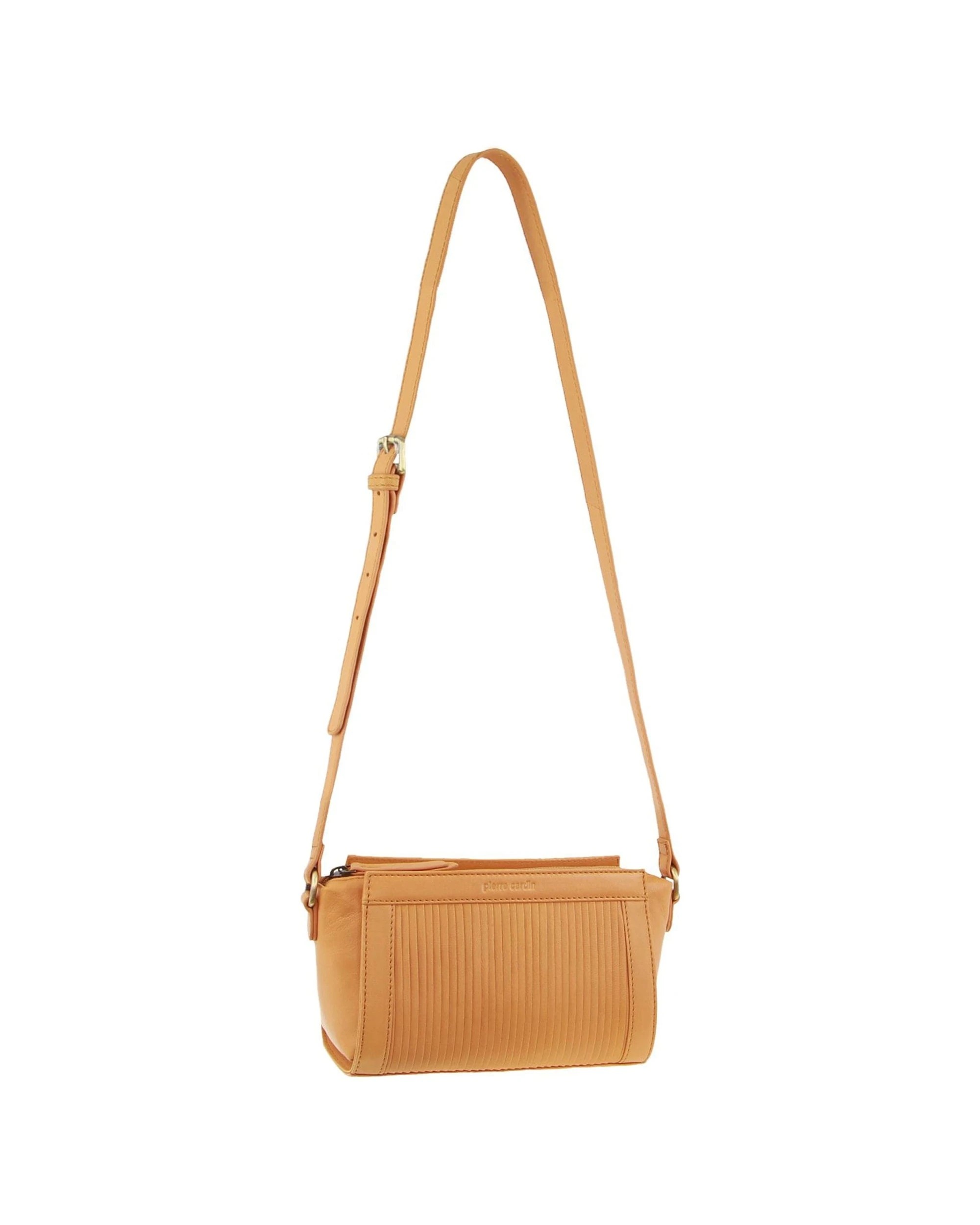 1 Pierre Cardin Women's Leather Pleated Design Shoulder Crossbody Bag 22cm Apricot - Orange, 1 of 4