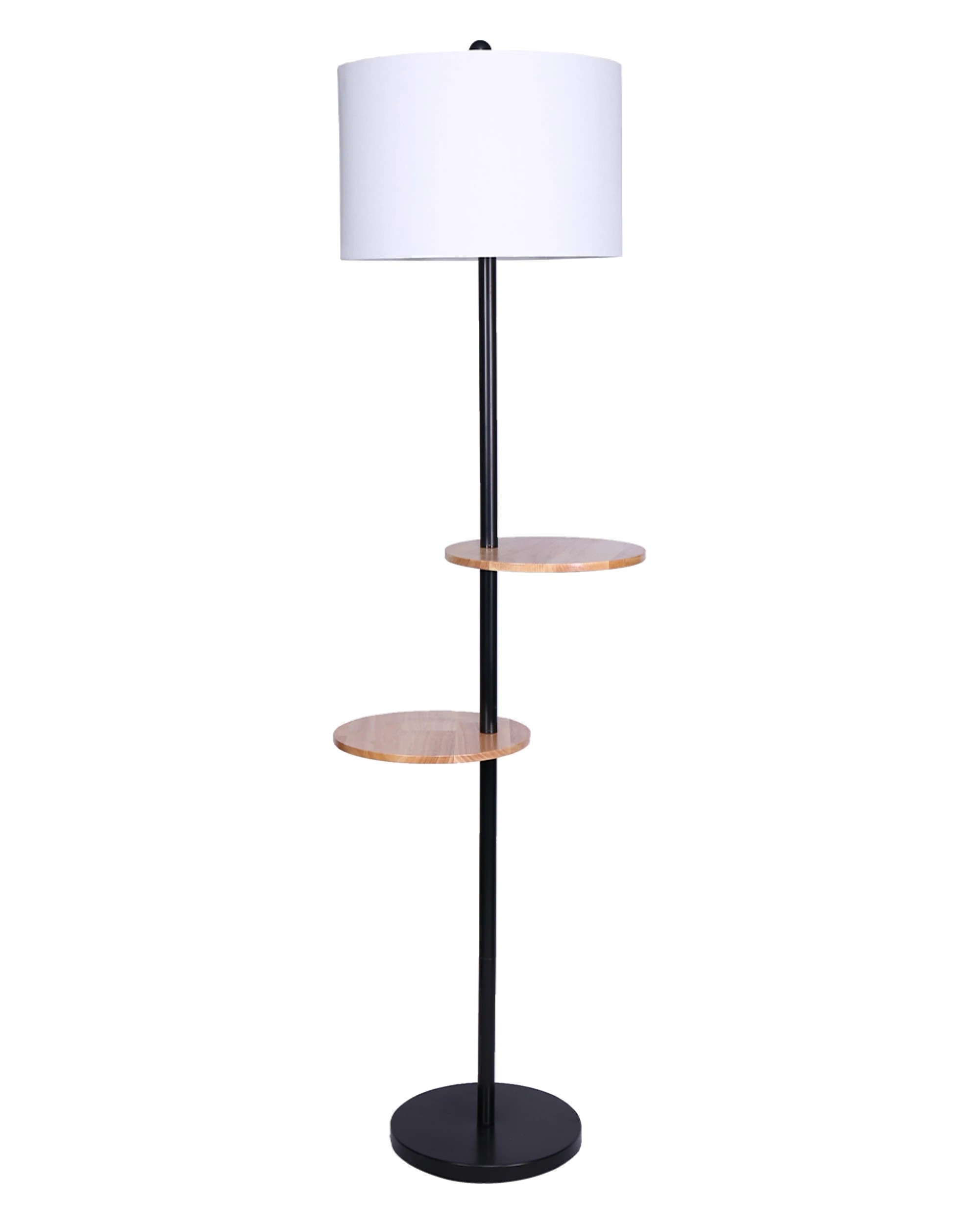 1 Sarantino Metal Floor Lamp Shade With Black Post In Round Wood Shelves, 1 of 6