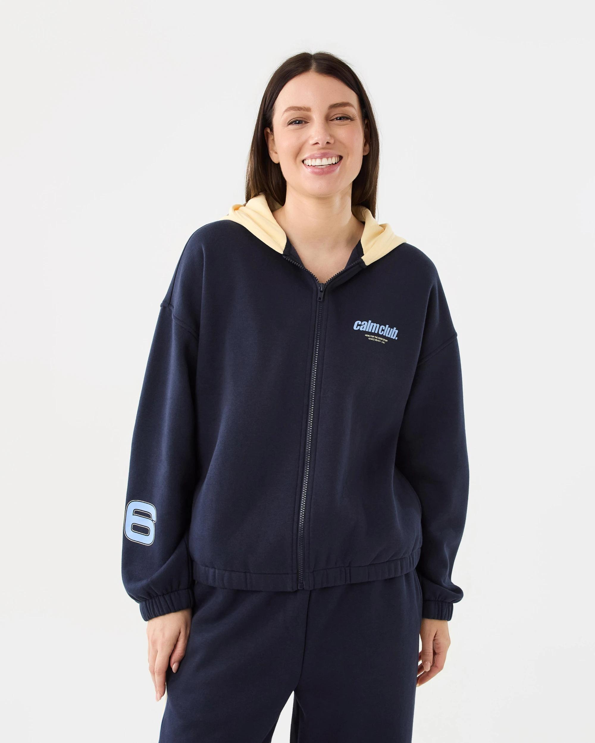 1 Zip Through Bomber Hoodie Calm Club, 1 of 9