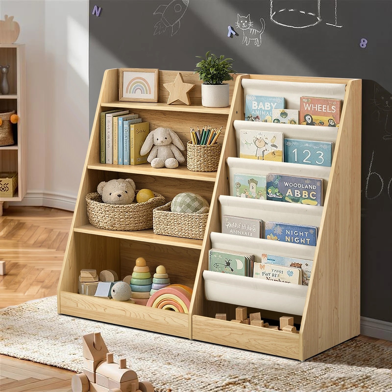 3 Oikiture Kids Bookshelf Bookcase Multi Tiers Display Shelf Rack DIY Organiser - Natural, 3 of 8