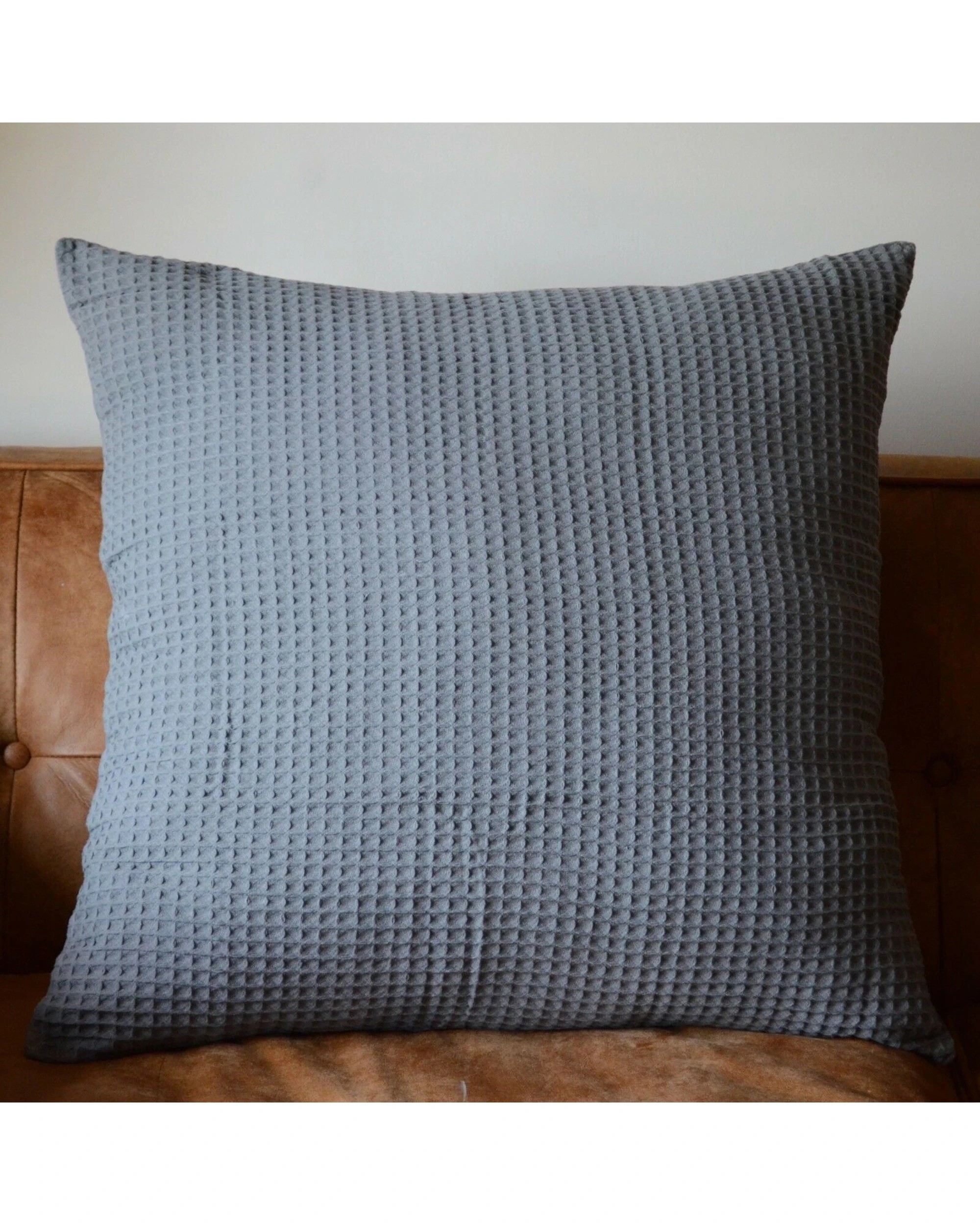 2 Cotton More 100% Cotton Large Waffle Cushion 65 x 65cm - Grey, 2 of 3