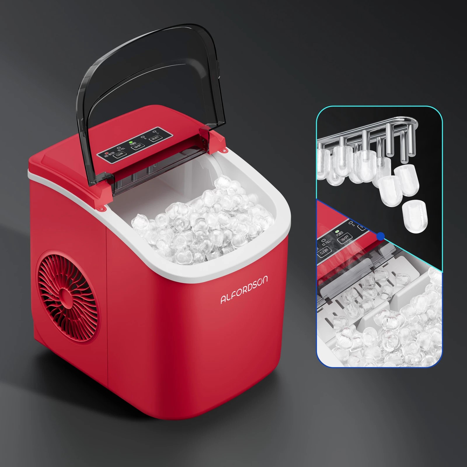 9 Alfordson Portable Ice Maker Machine Countertop 12kg Ice Cube Tray - Red, 9 of 10