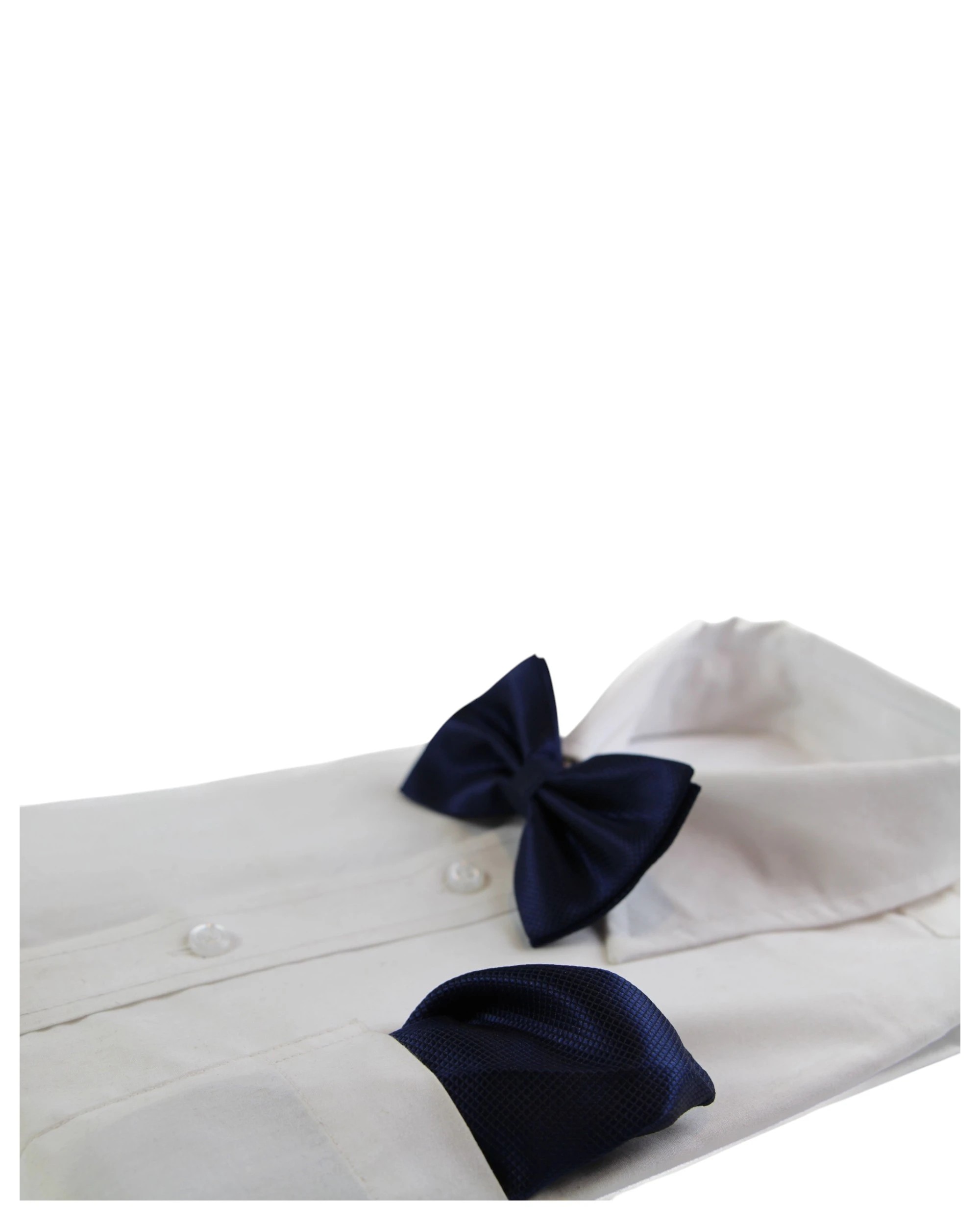 2 Zasel Mens Navy Plain Coloured Checkered Bow Tie & Matching Pocket Square Set - Blue - Blue, 2 of 4