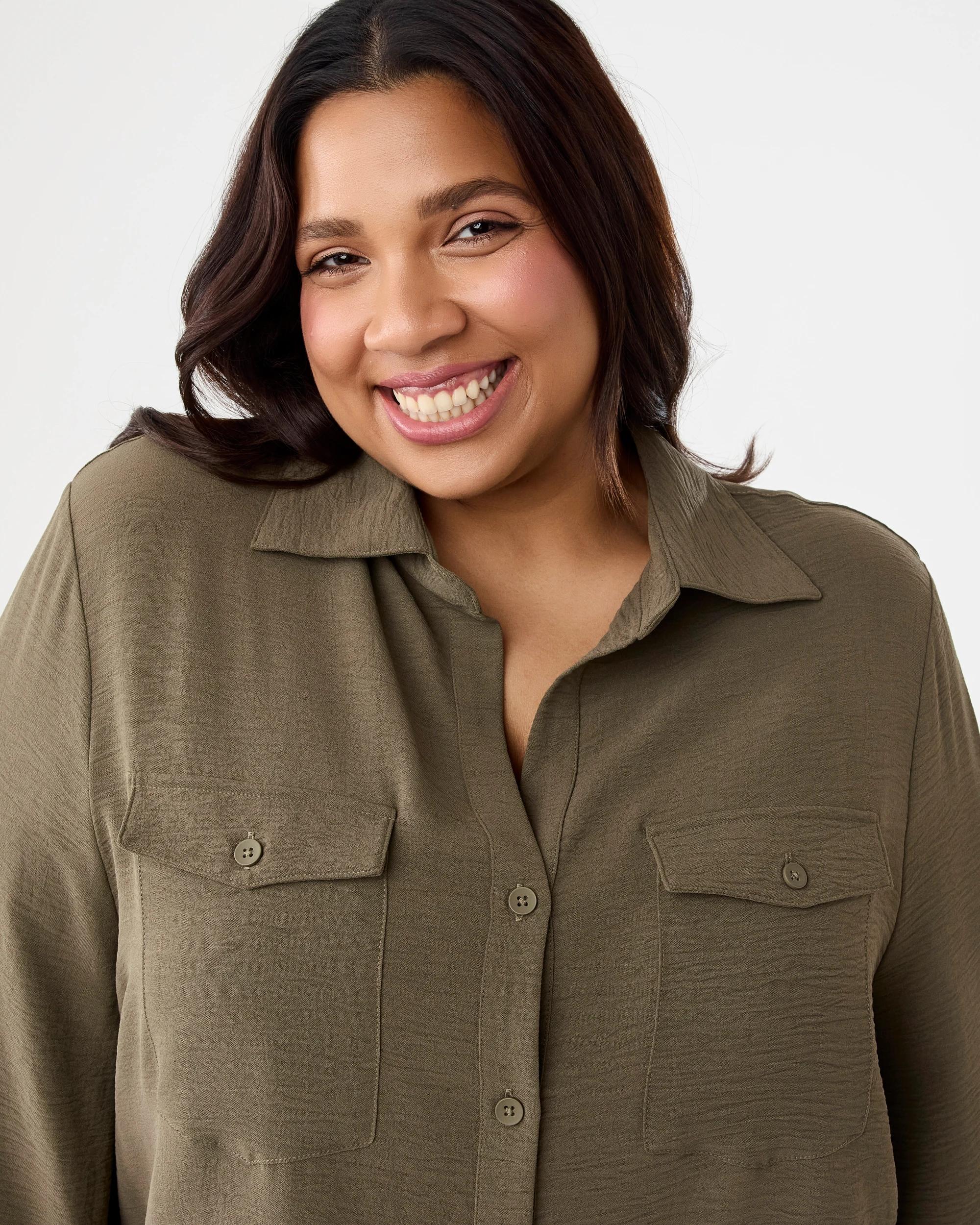 4 Curve Long Sleeve Pocket Shirt Deep Olive, 4 of 7