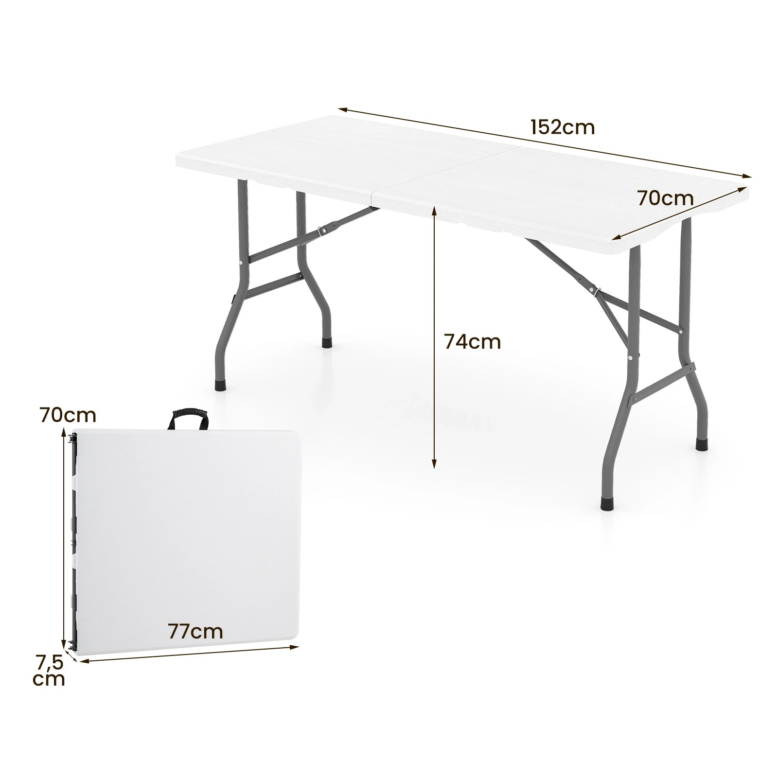 4 Costway Folding Picnic Table 152CM Kitchen Dining w/Handle Camping Table - White, 4 of 4