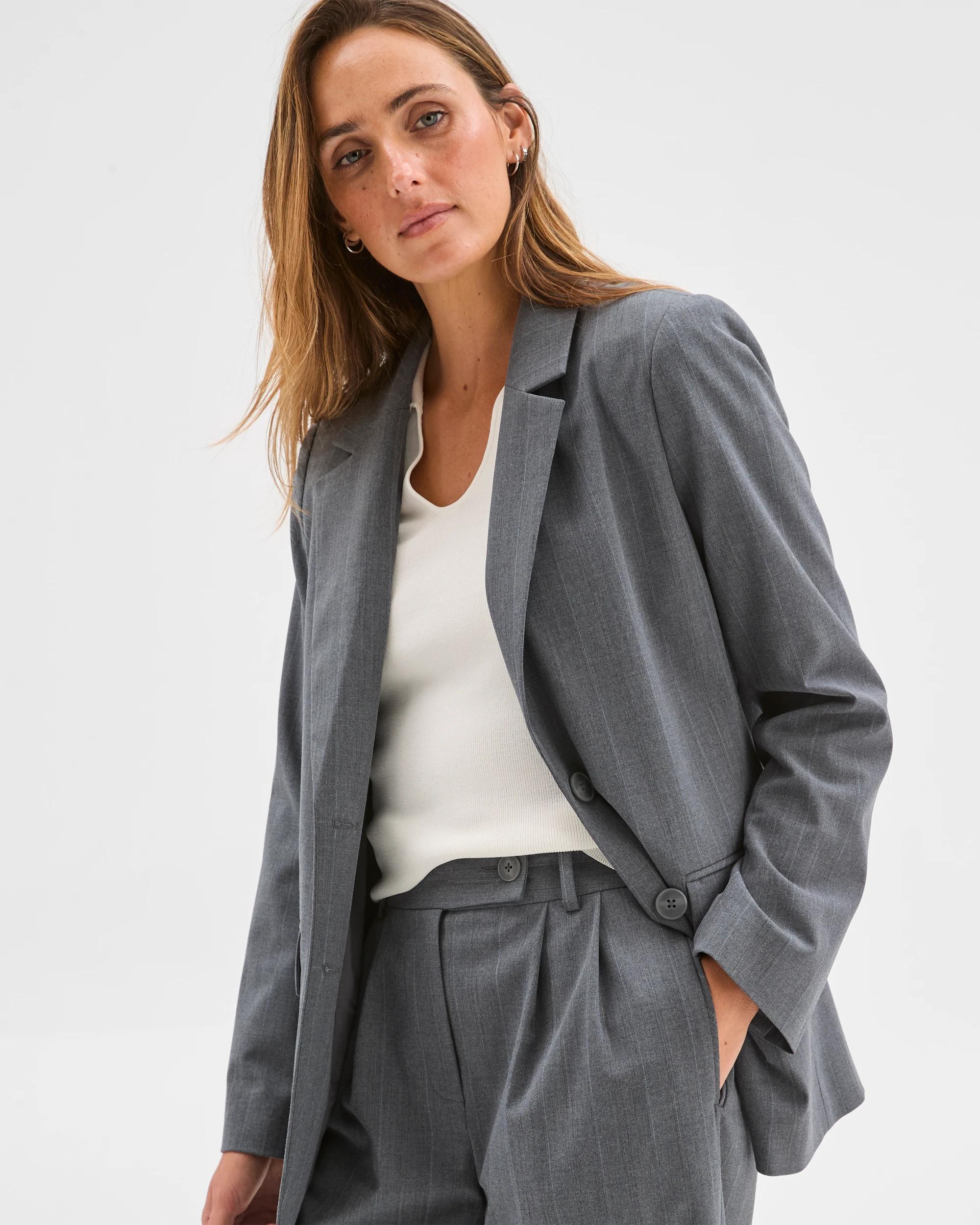 1 Preview Single Breasted Tailored Blazer GREY PINSTRIPE, 1 of 10