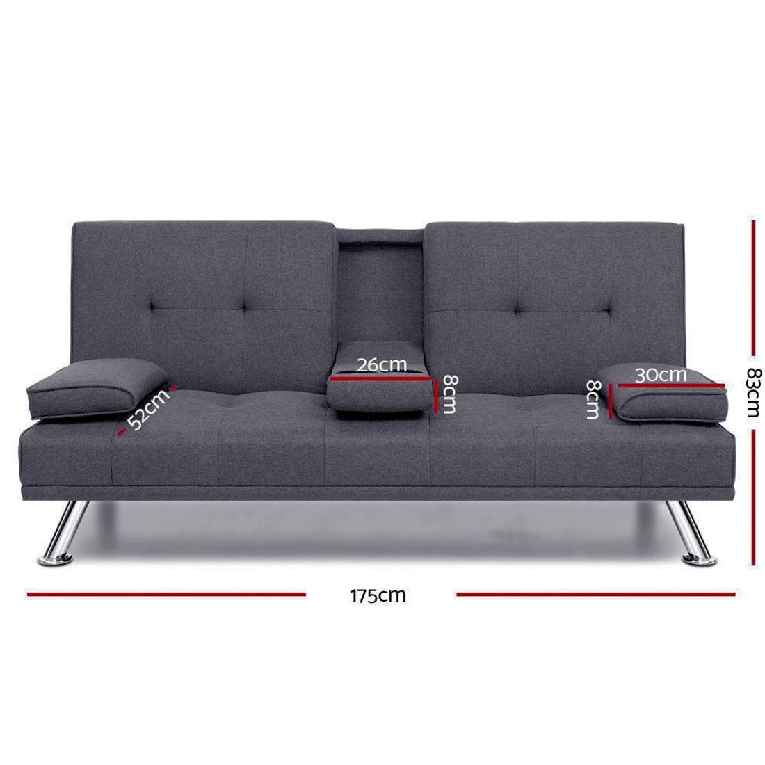 2 Artiss Sofa Bed 175CM Dark  Fabric - Grey, 2 of 6