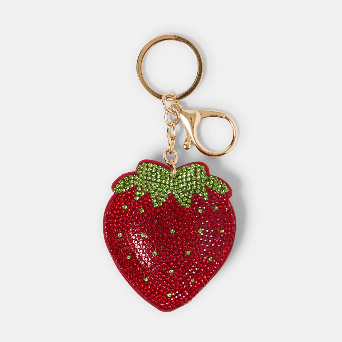 1 Sparkle Strawberry Bag Charm Keyring - Red and Gold Tone, 1 of 3